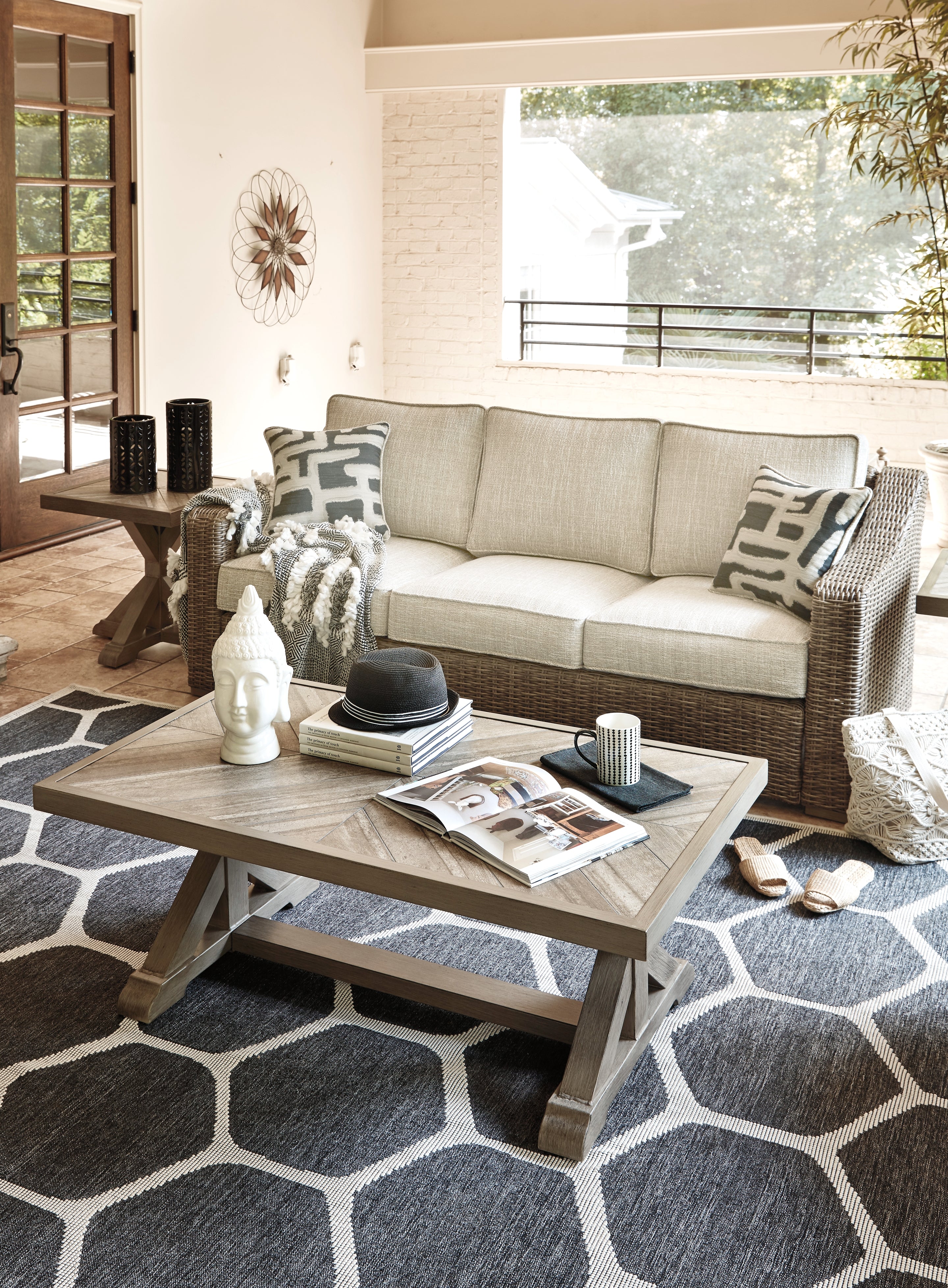 Furniture City Laplace - Ashley Furniture - Beachcroft Outdoor - Sofa with Cushion / Beige - P791-838