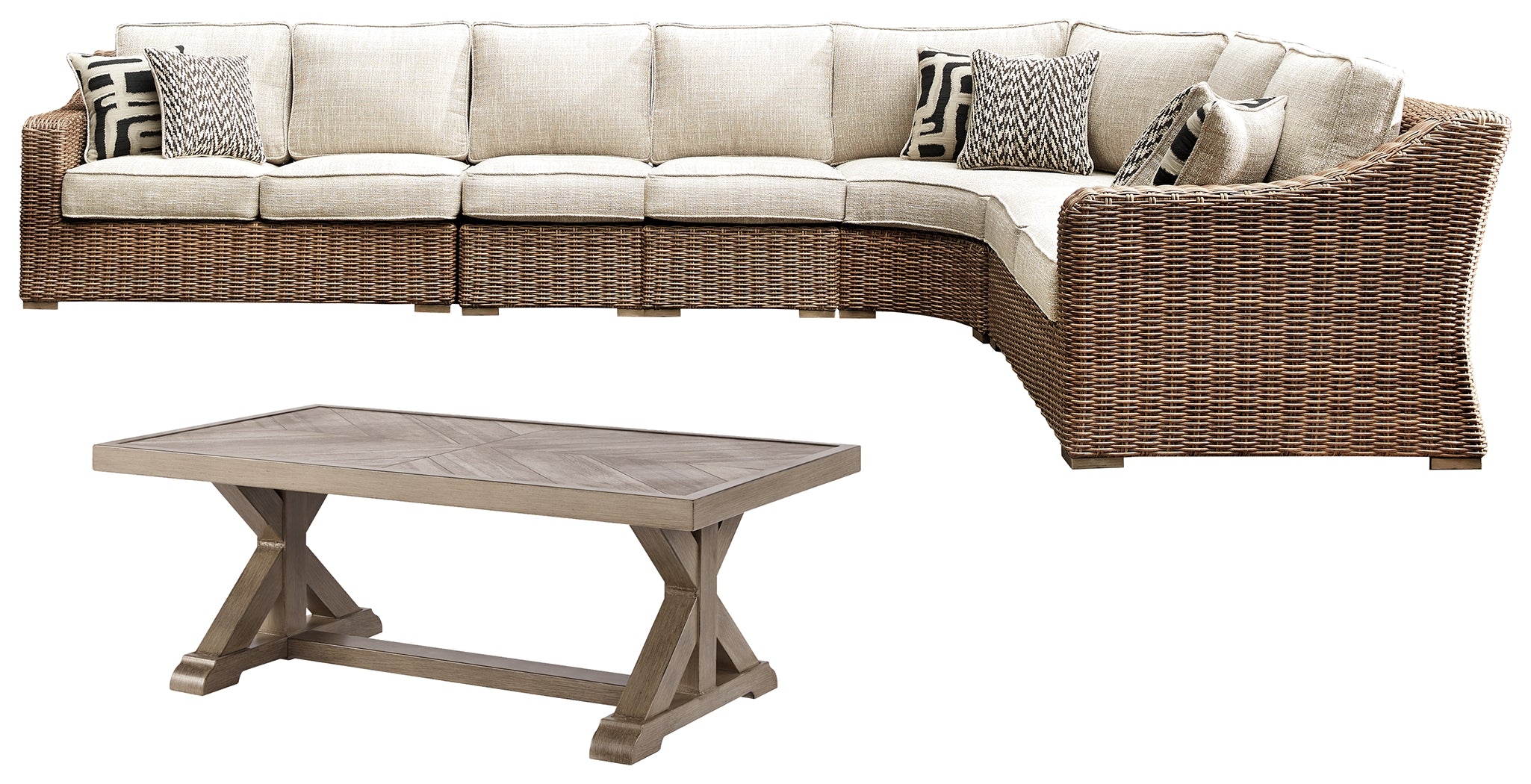 Furniture City Laplace - Ashley Furniture - Beachcroft 3-Piece Outdoor Sectional with Coffee Table and 2 End Tables - 3-Piece Outdoor Sectional with Coffee Table and 2 End Tables - P791P9