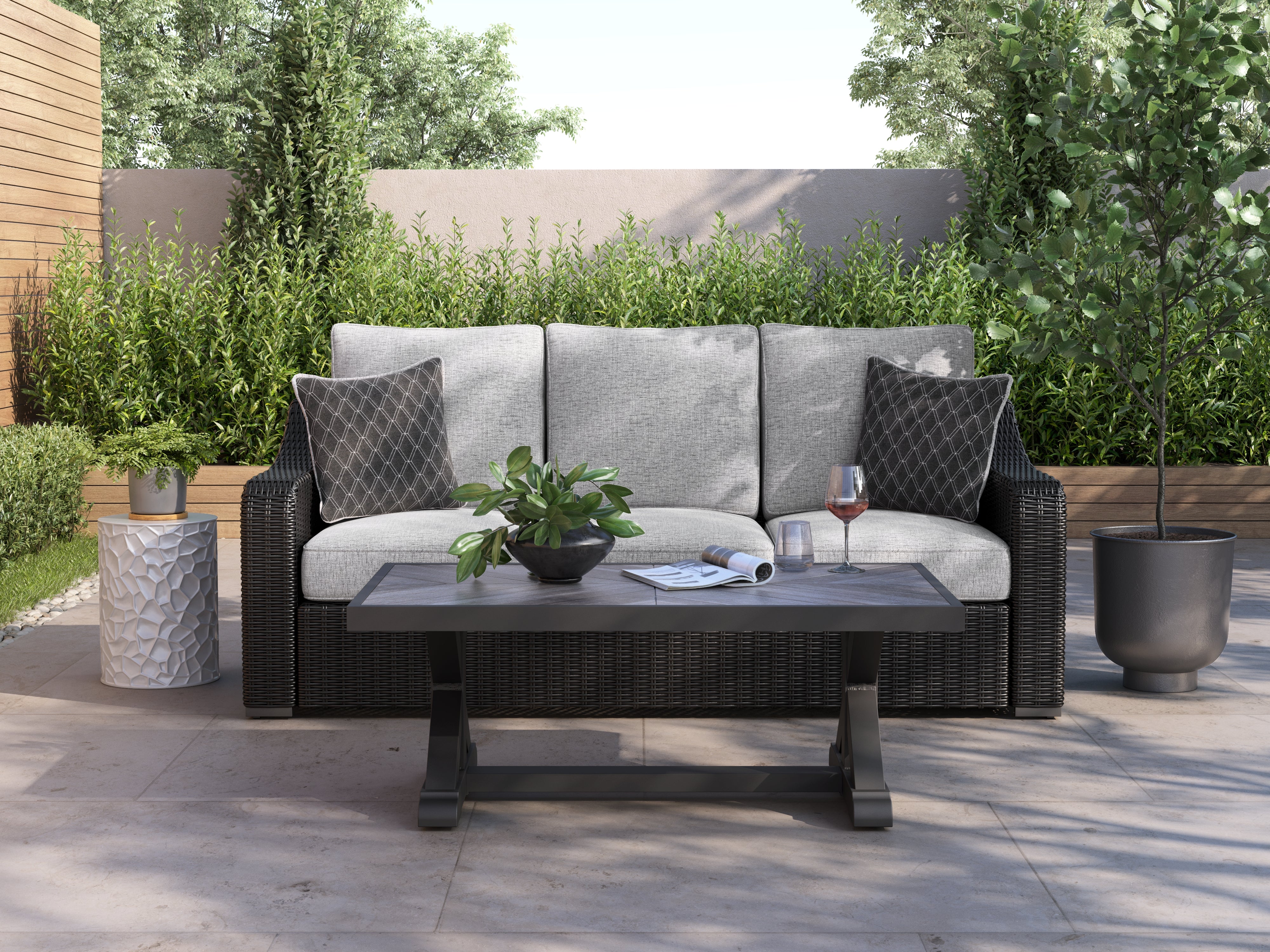 Furniture City Laplace - Ashley Furniture - Beachcroft Outdoor Sofa with Cushion - Sofa with Cushion / Black/Light Gray - P792-838