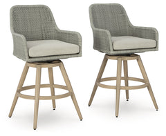 Furniture City Laplace - Ashley Furniture - Seton Creek Outdoor Bar Height Barstool with Cushion (Set of 2) - Barstool with Cushion (Set of 2) / Beige/Gray - P798-130