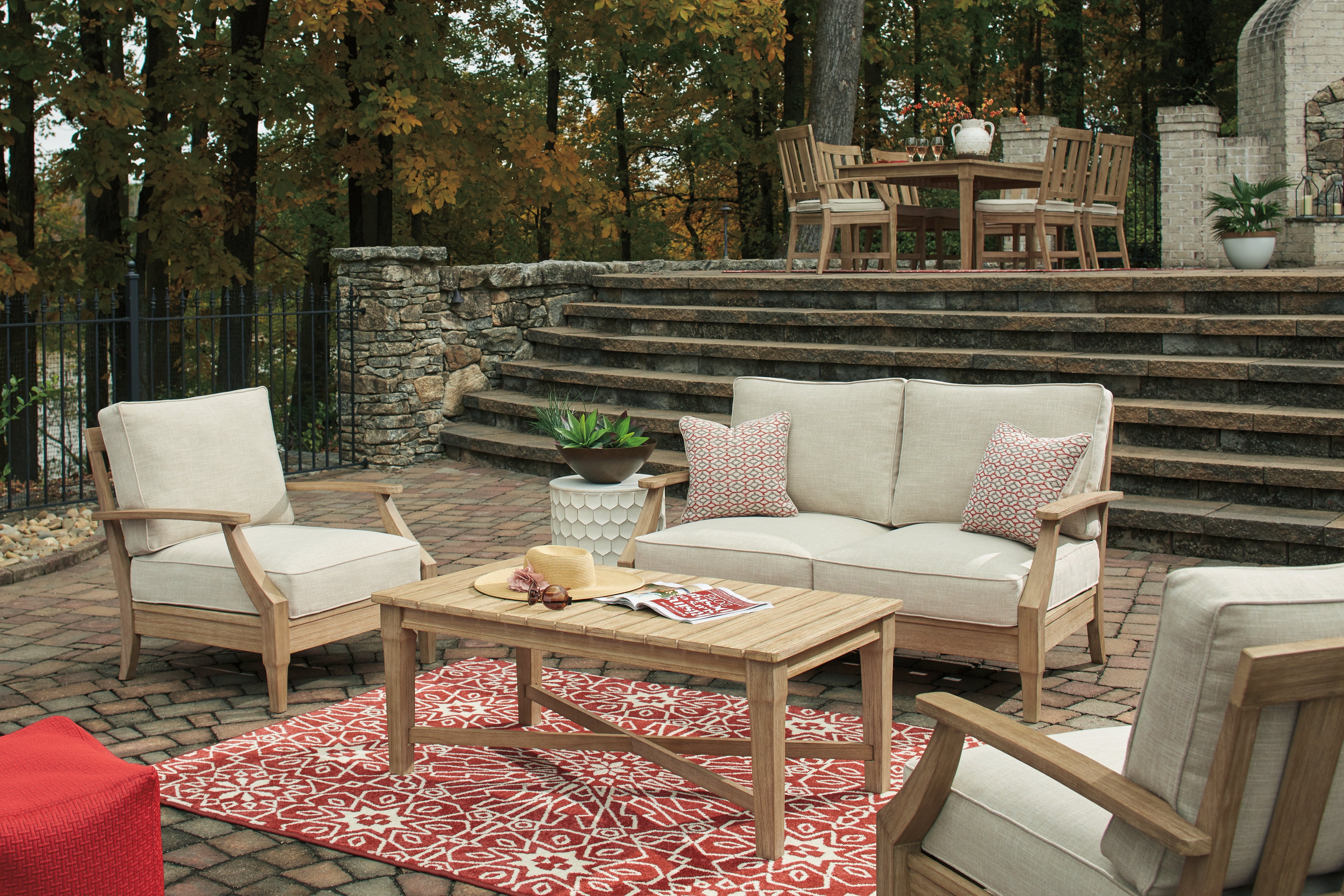 Furniture City Laplace - Ashley Furniture - Clare View Outdoor - Loveseat w/Cushion / Beige - P801-835