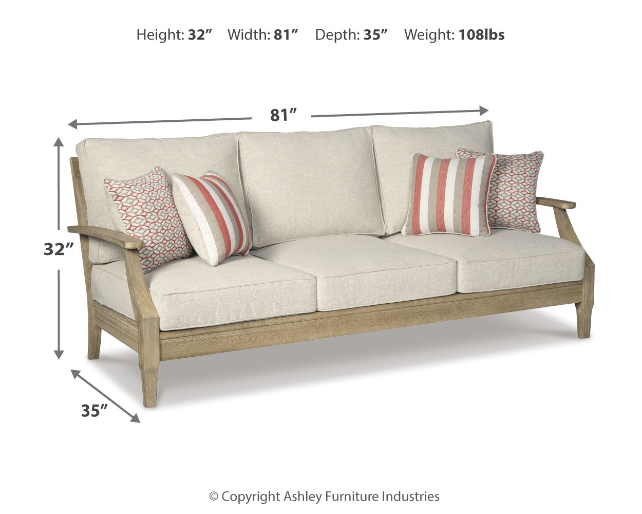 Furniture City Laplace - Ashley Furniture - Clare View Outdoor - Sofa with Cushion / Beige - P801-838