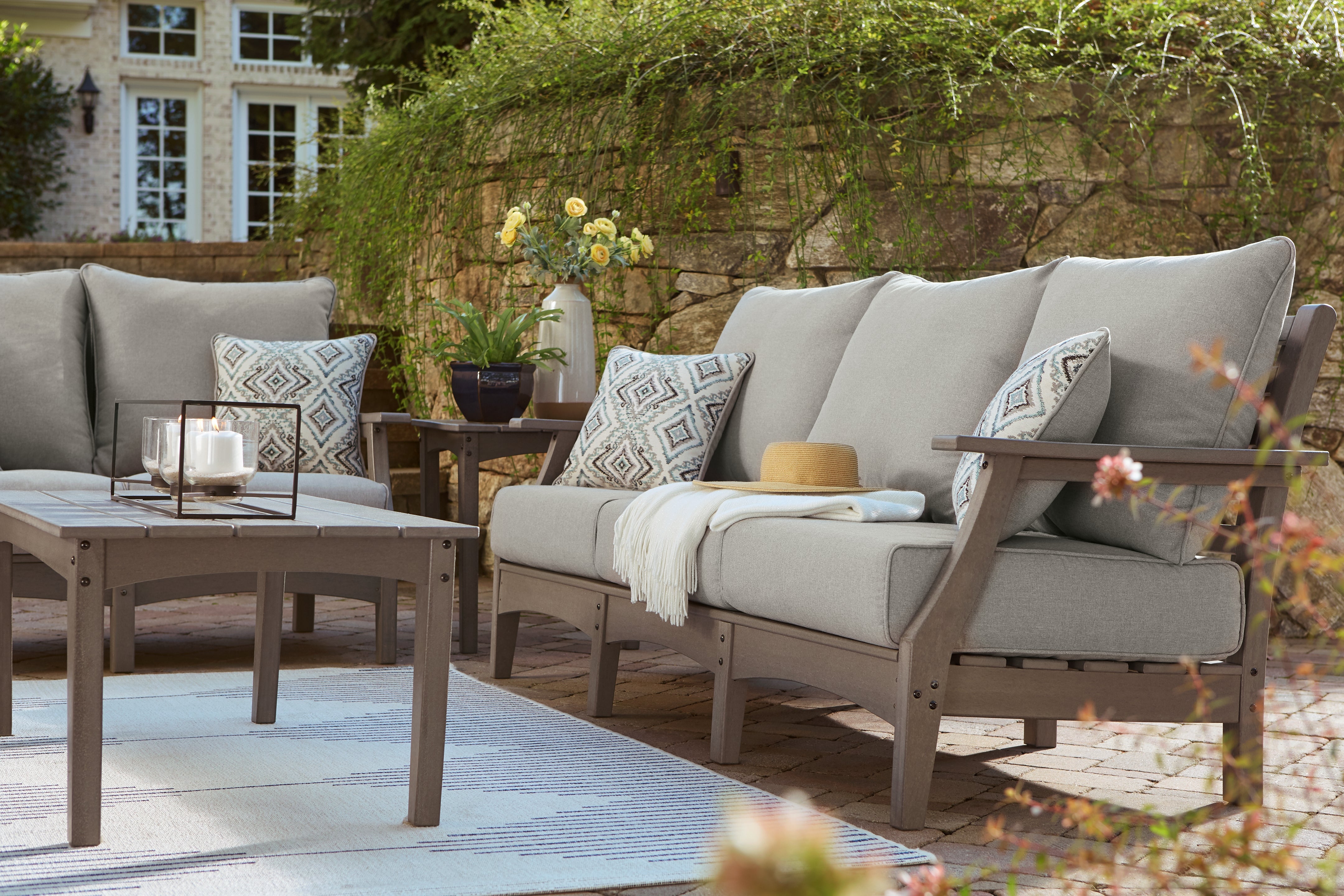 Furniture City Laplace - Ashley Furniture - Visola Outdoor - Sofa with Cushion / Gray - P802-838