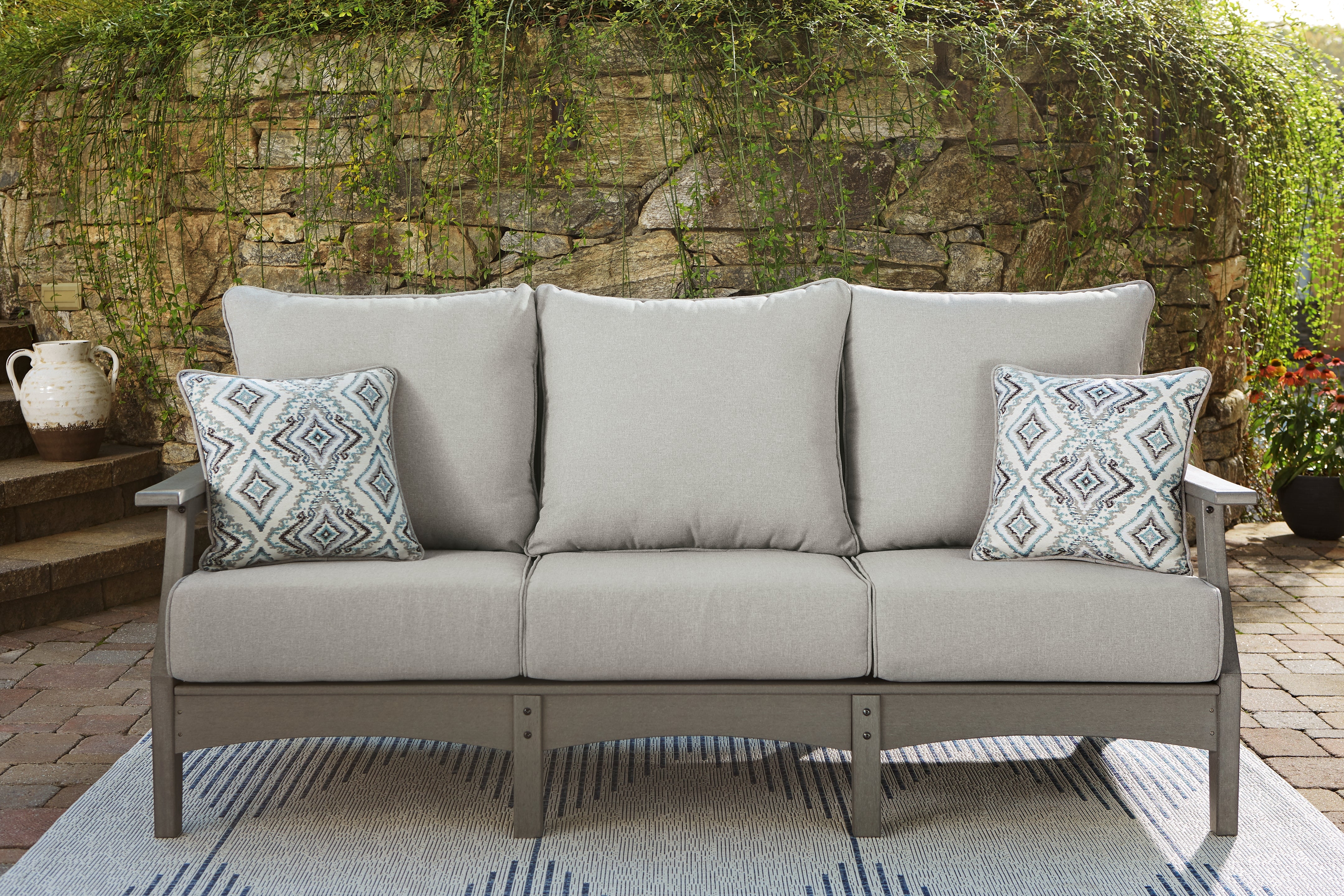 Furniture City Laplace - Ashley Furniture - Visola Outdoor - Sofa with Cushion / Gray - P802-838