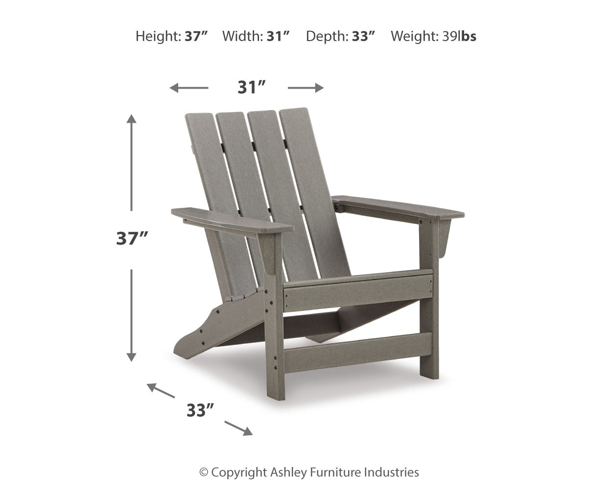 Furniture City Laplace - Ashley Furniture - Visola Outdoor - Adirondack Chair / Gray - P802-898