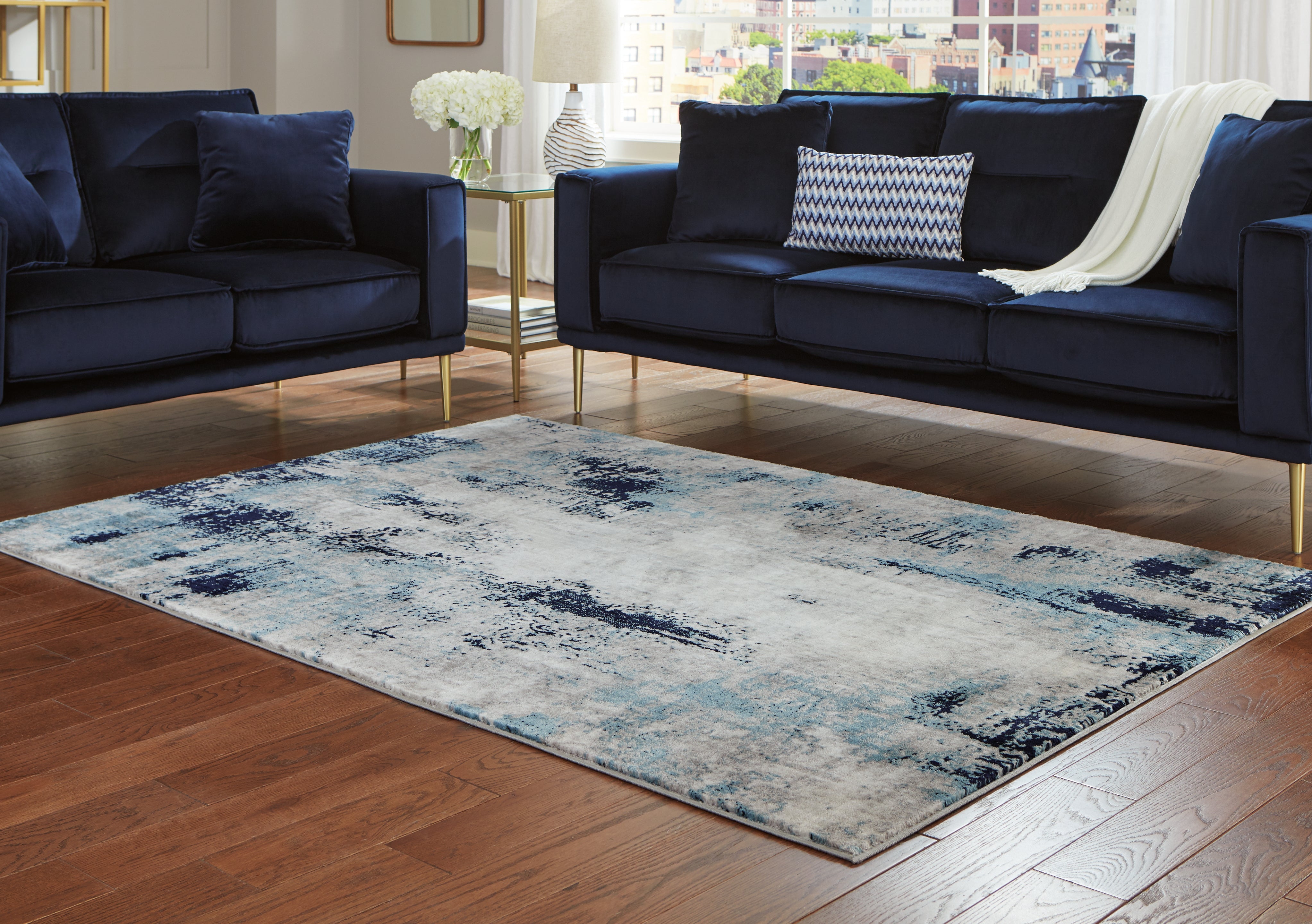 Furniture City Laplace - Ashley Furniture - Leonelle Rug - 5'3" x 7'3" Rug / Cream/Blue/Gray - R404872