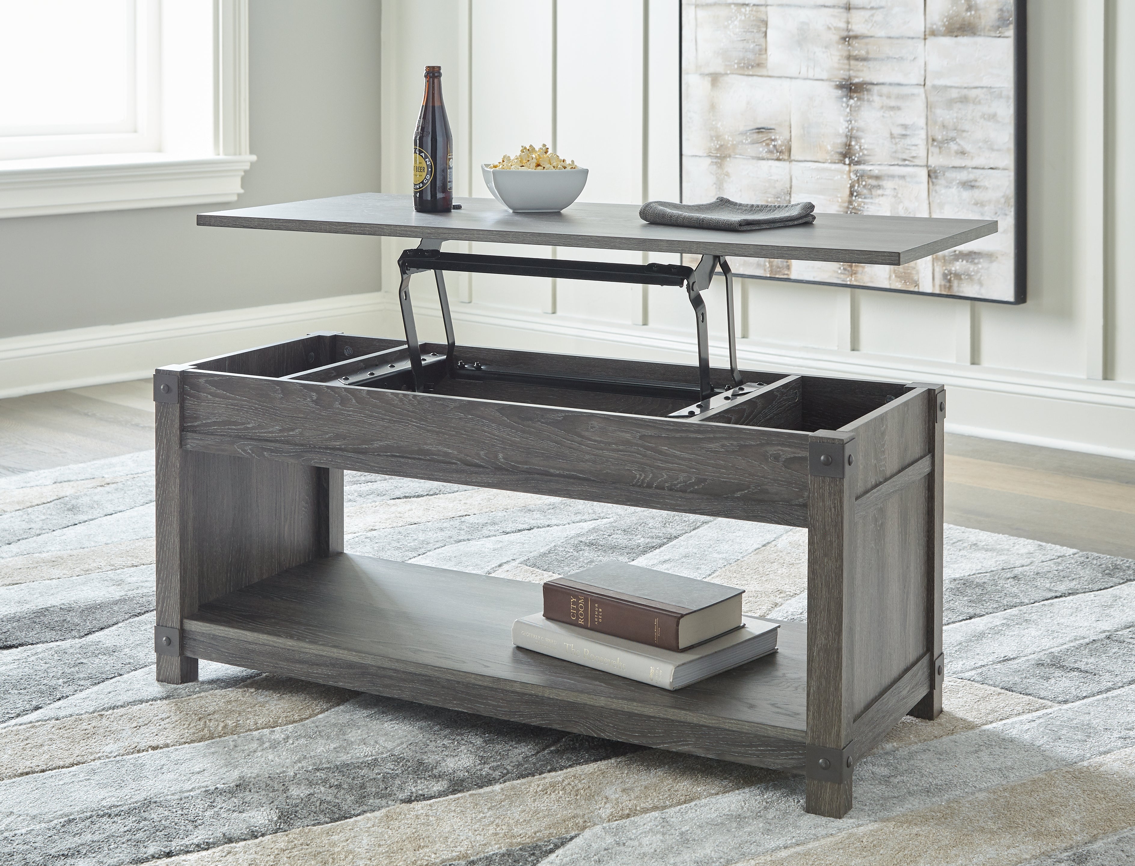 Furniture City Laplace - Ashley Furniture - Freedan Lift-Top Coffee Table - Rect Lift Top Cocktail Table / Grayish Brown - T175-9