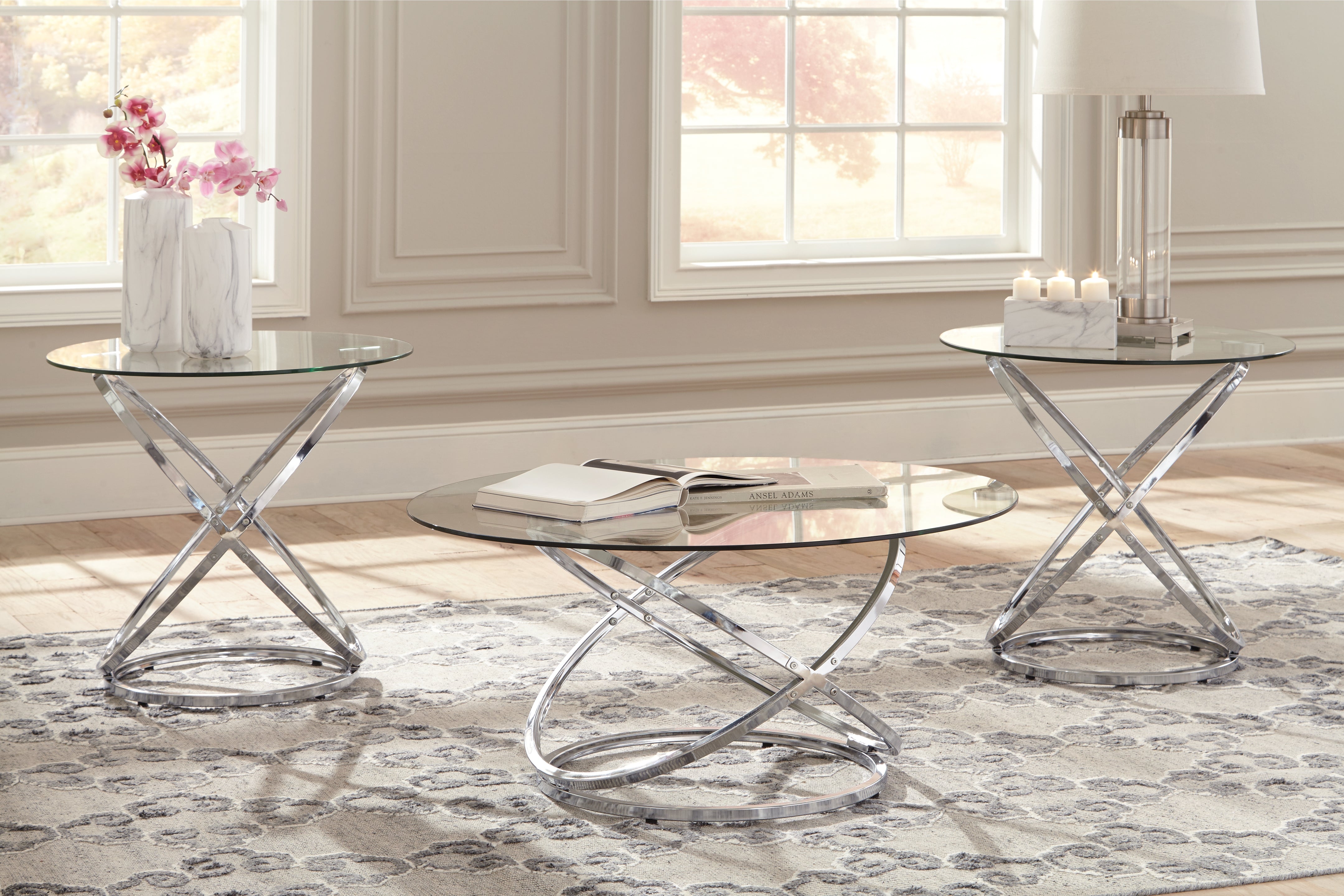 Furniture City Laplace - Ashley Furniture - Hollynyx Table (Set of 3) - Occasional Table Set (3/CN) / Chrome Finish - T270-13