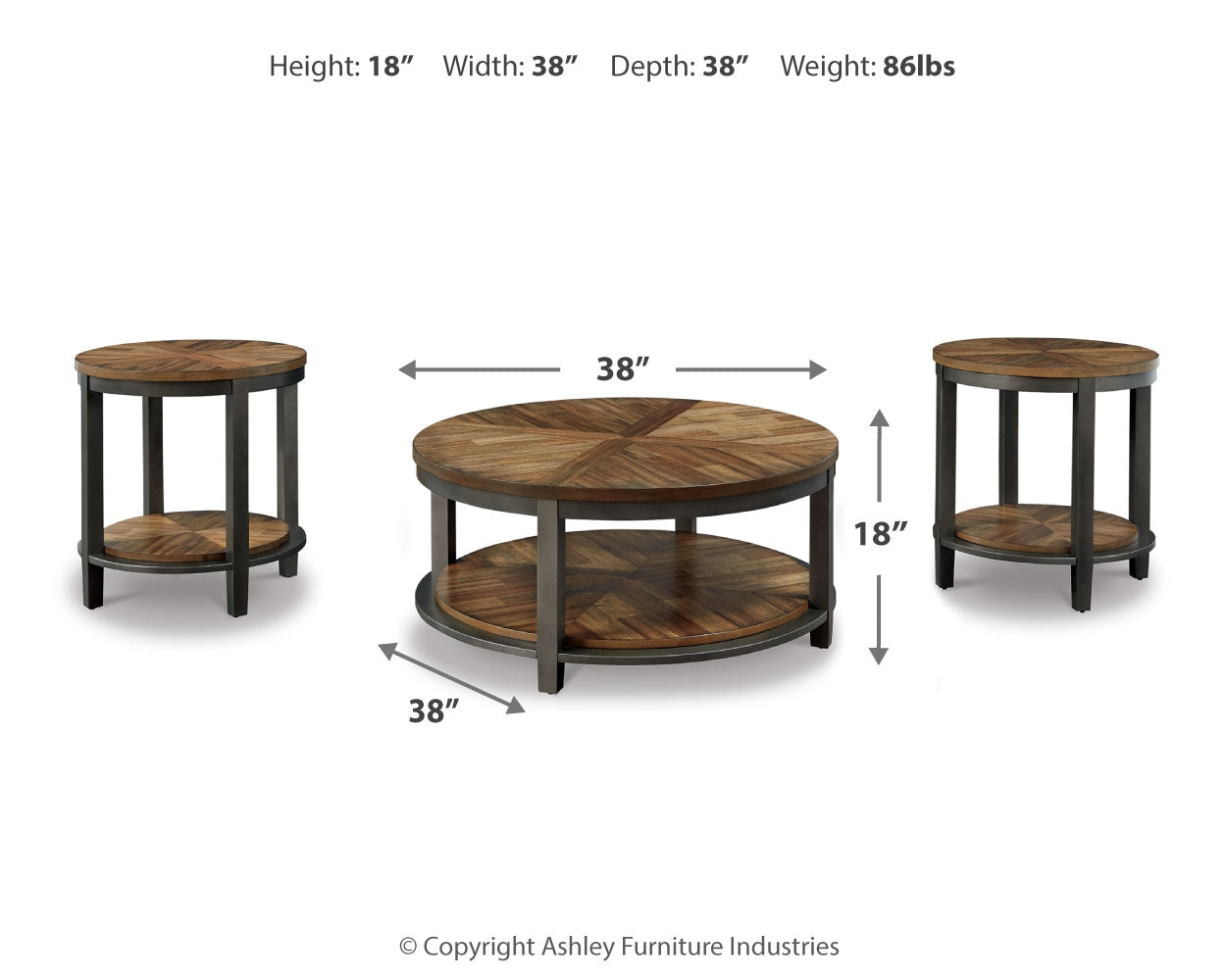 Furniture City Laplace - Ashley Furniture - Roybeck Table (Set of 3) - Occasional Table Set (3/CN) / Light Brown/Bronze - T411-13