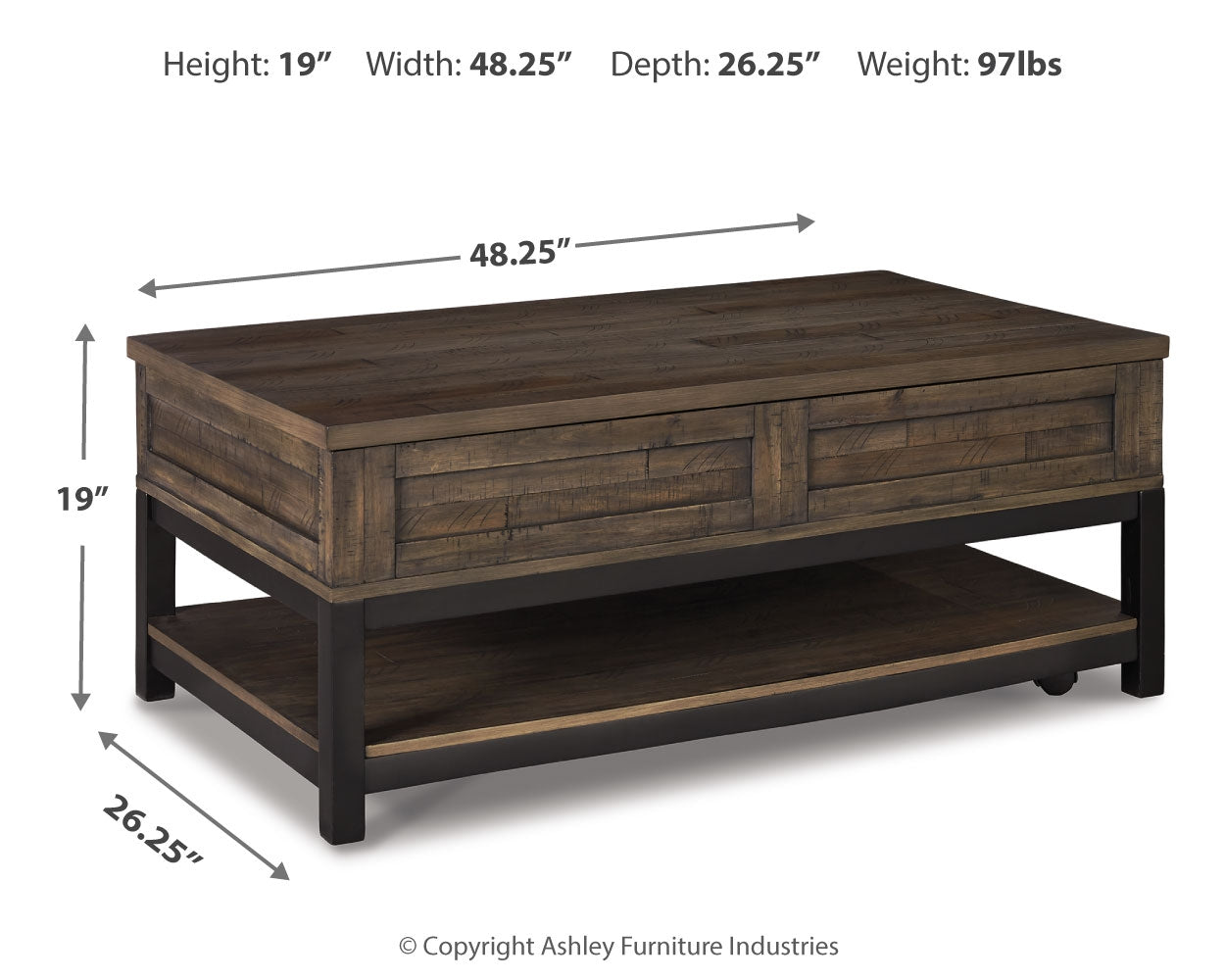 Furniture City Laplace - Ashley Furniture - Johurst Coffee Table with Lift Top - LIFT TOP COCKTAIL TABLE / Grayish Brown - T444-9