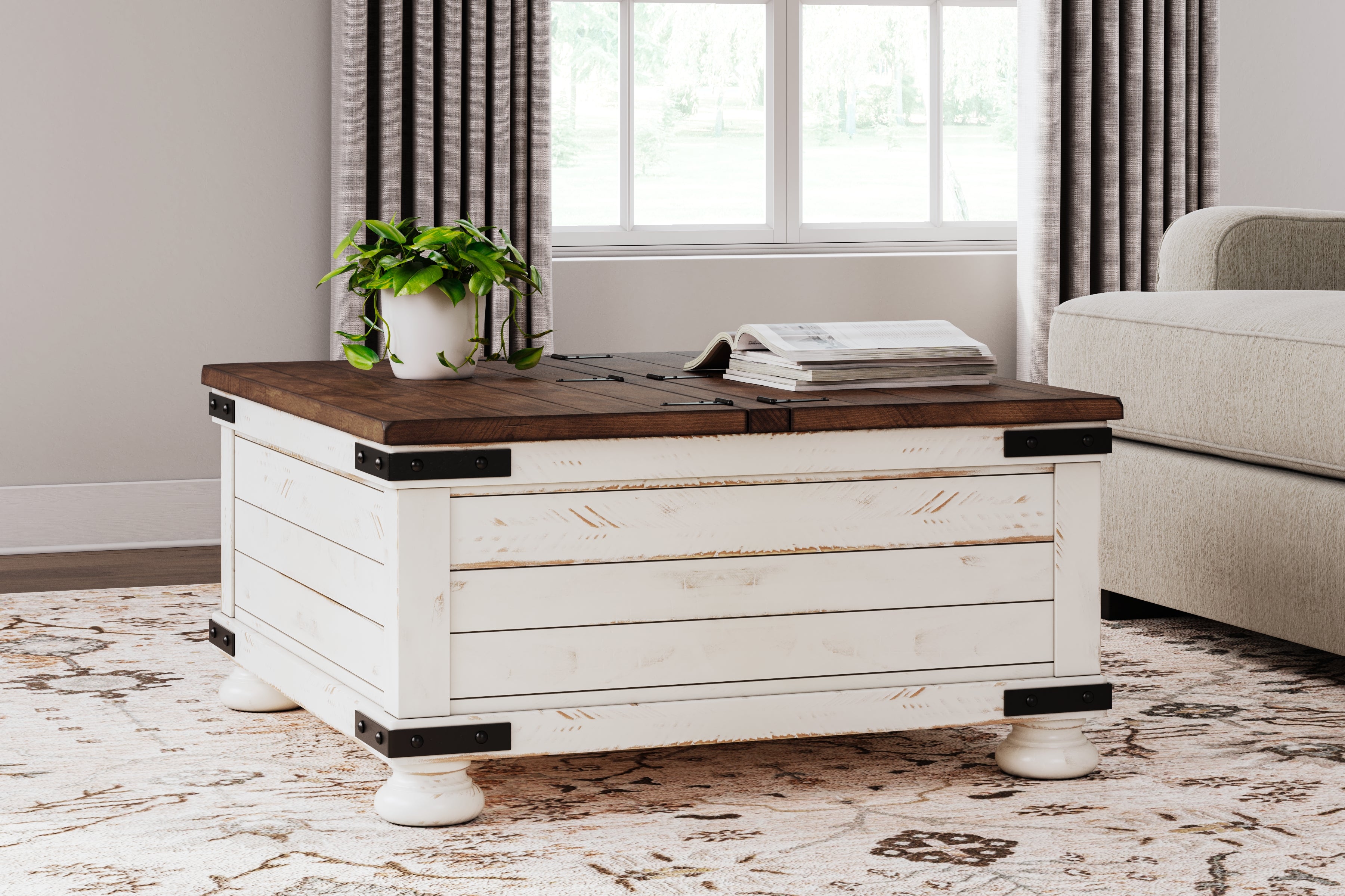 Furniture City Laplace - Ashley Furniture - Wystfield Coffee Table - Cocktail Table with Storage / White/Brown - T459-20