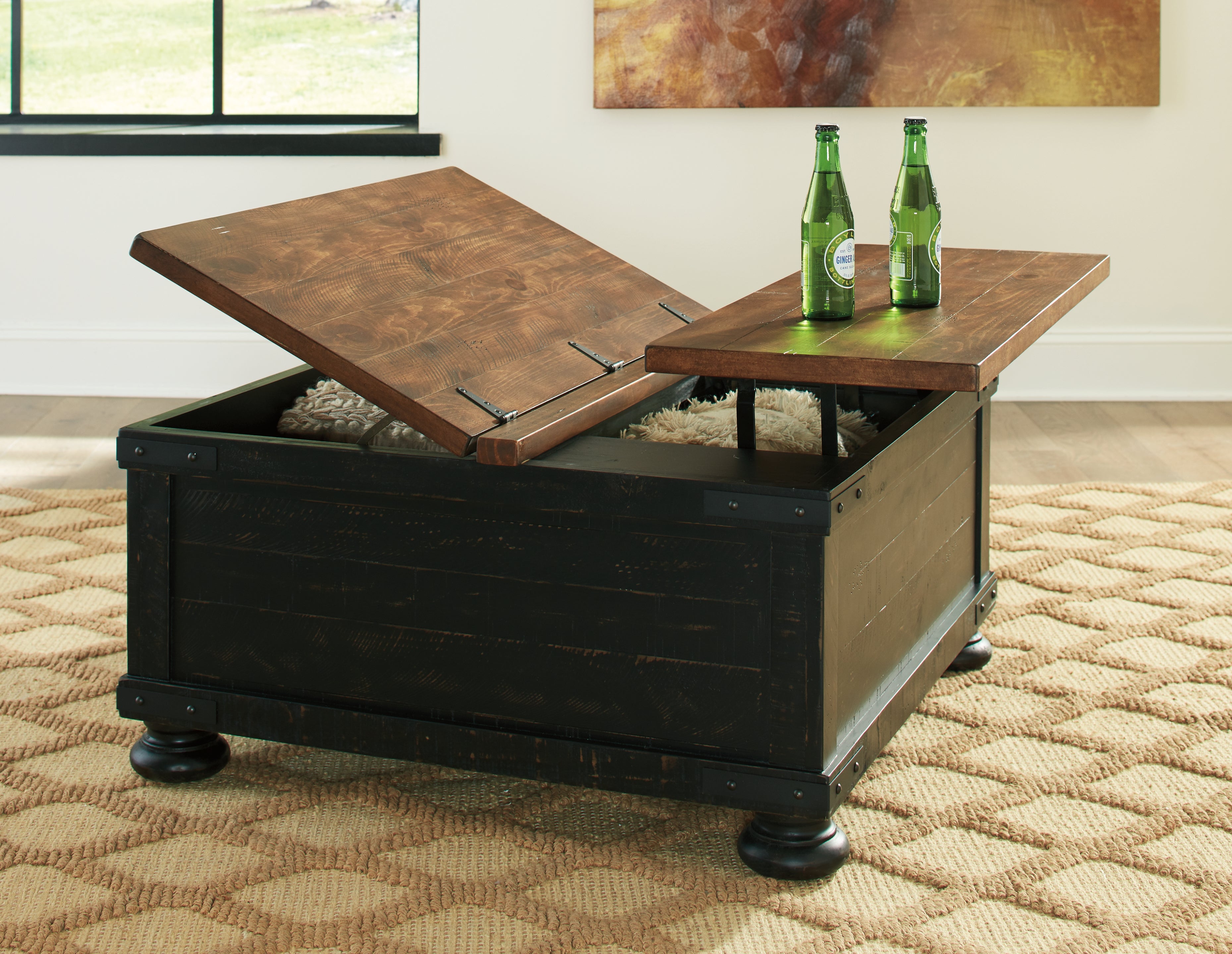 Furniture City Laplace - Ashley Furniture - Valebeck Coffee Table with Lift Top - Lift Top Cocktail Table / Black/Brown - T468-00