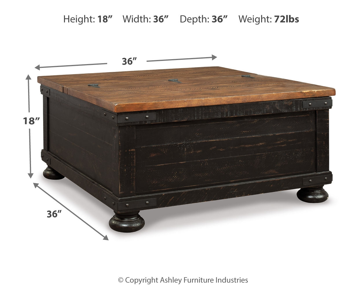 Furniture City Laplace - Ashley Furniture - Valebeck Coffee Table with Lift Top - Lift Top Cocktail Table / Black/Brown - T468-00