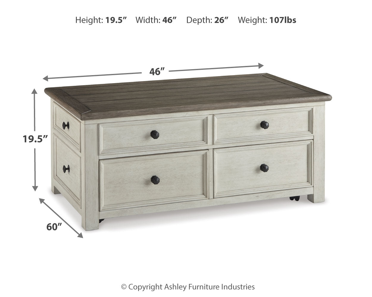 Furniture City Laplace - Ashley Furniture - Bolanburg Coffee Table with Lift Top - Lift Top Cocktail Table / Two-tone - T637-20