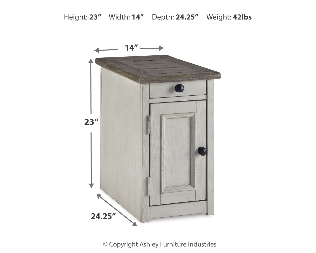 Furniture City Laplace - Ashley Furniture - Bolanburg Chairside End Table with USB Ports & Outlets - Chair Side End Table / Two-tone - T637-7