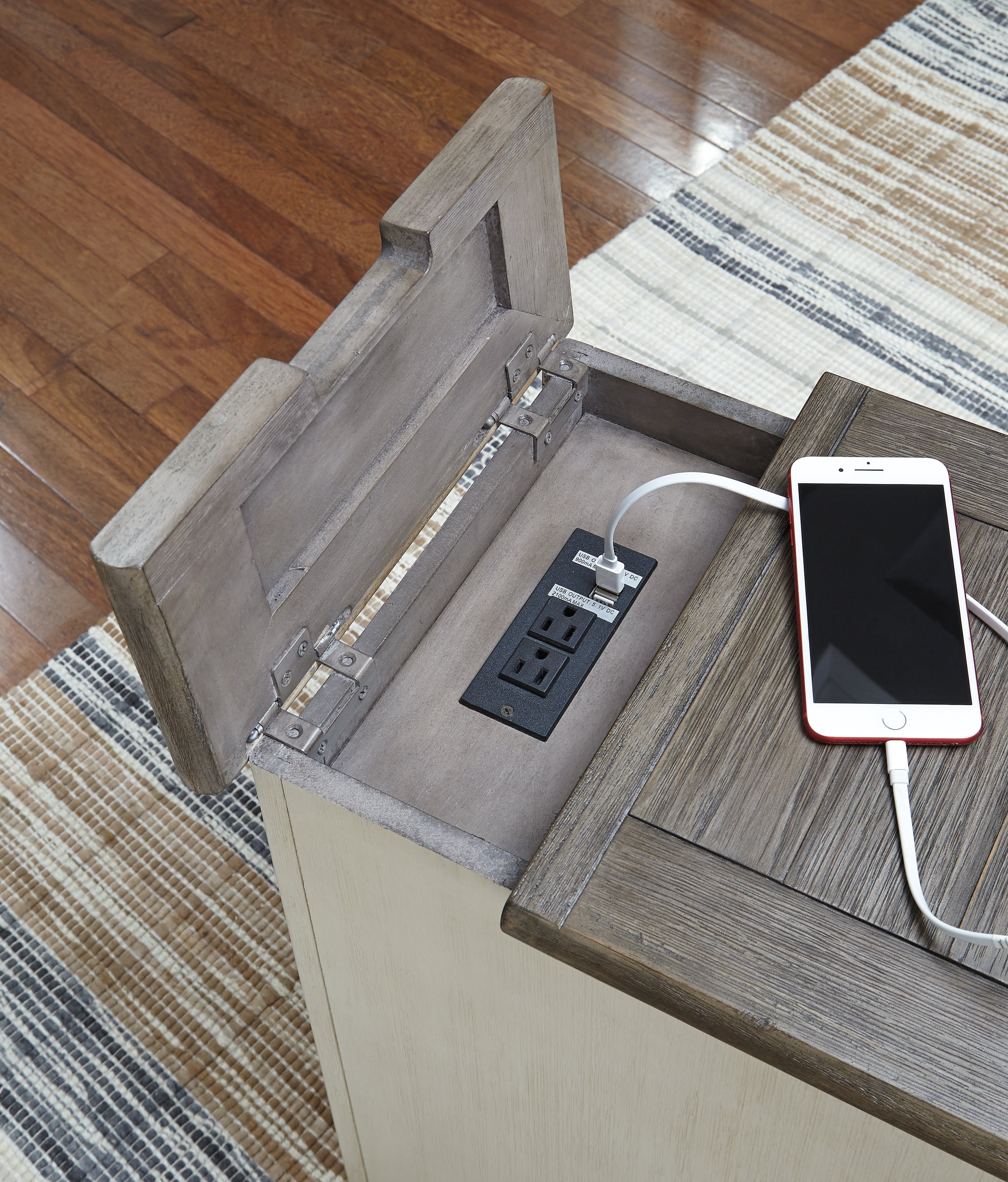 Furniture City Laplace - Ashley Furniture - Bolanburg Chairside End Table with USB Ports & Outlets - Chair Side End Table / Two-tone - T637-7