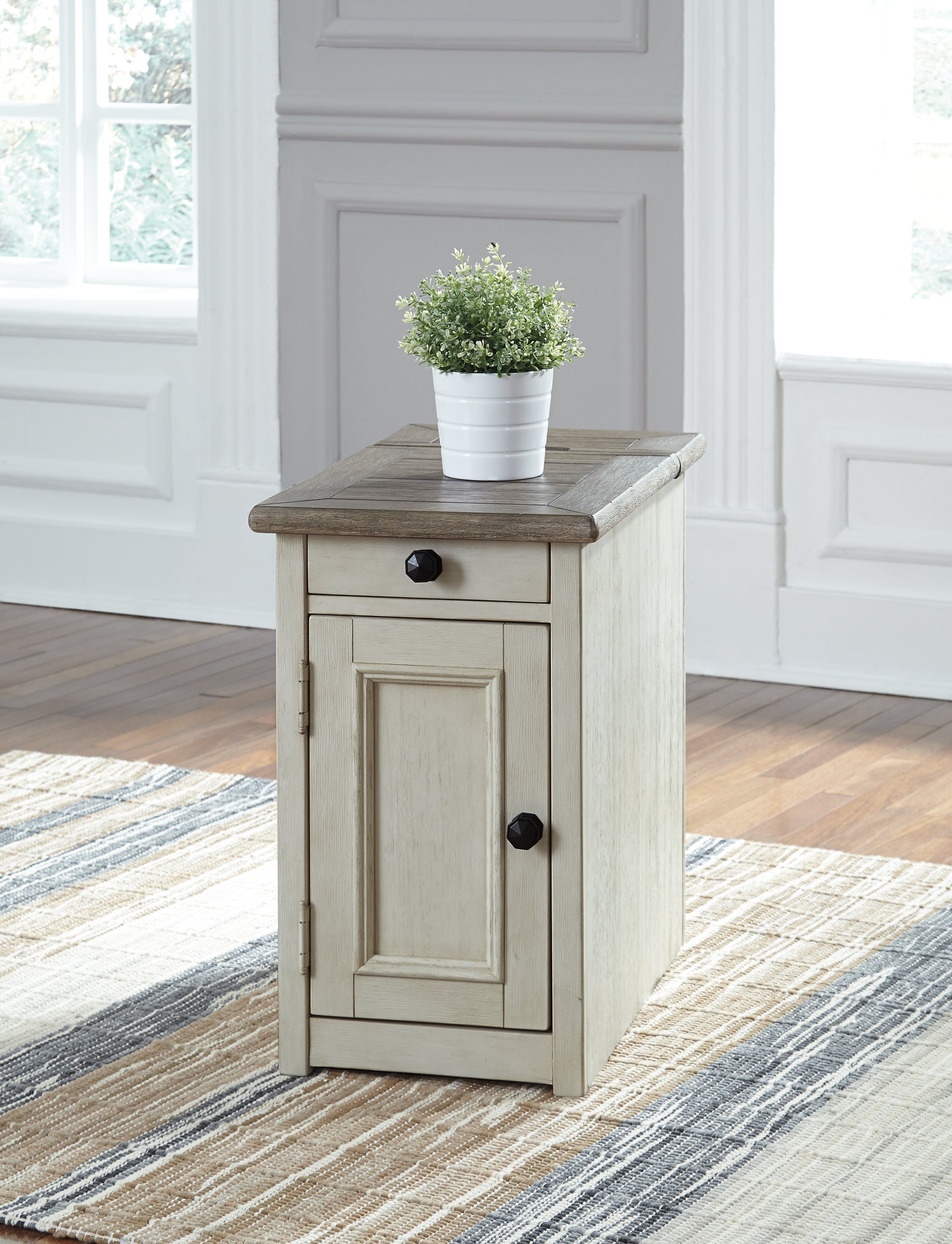 Furniture City Laplace - Ashley Furniture - Bolanburg Chairside End Table with USB Ports & Outlets - Chair Side End Table / Two-tone - T637-7