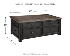 Furniture City Laplace - Ashley Furniture - Tyler Creek Coffee Table with Lift Top - Lift Top Cocktail Table / Grayish Brown/Black - T736-20