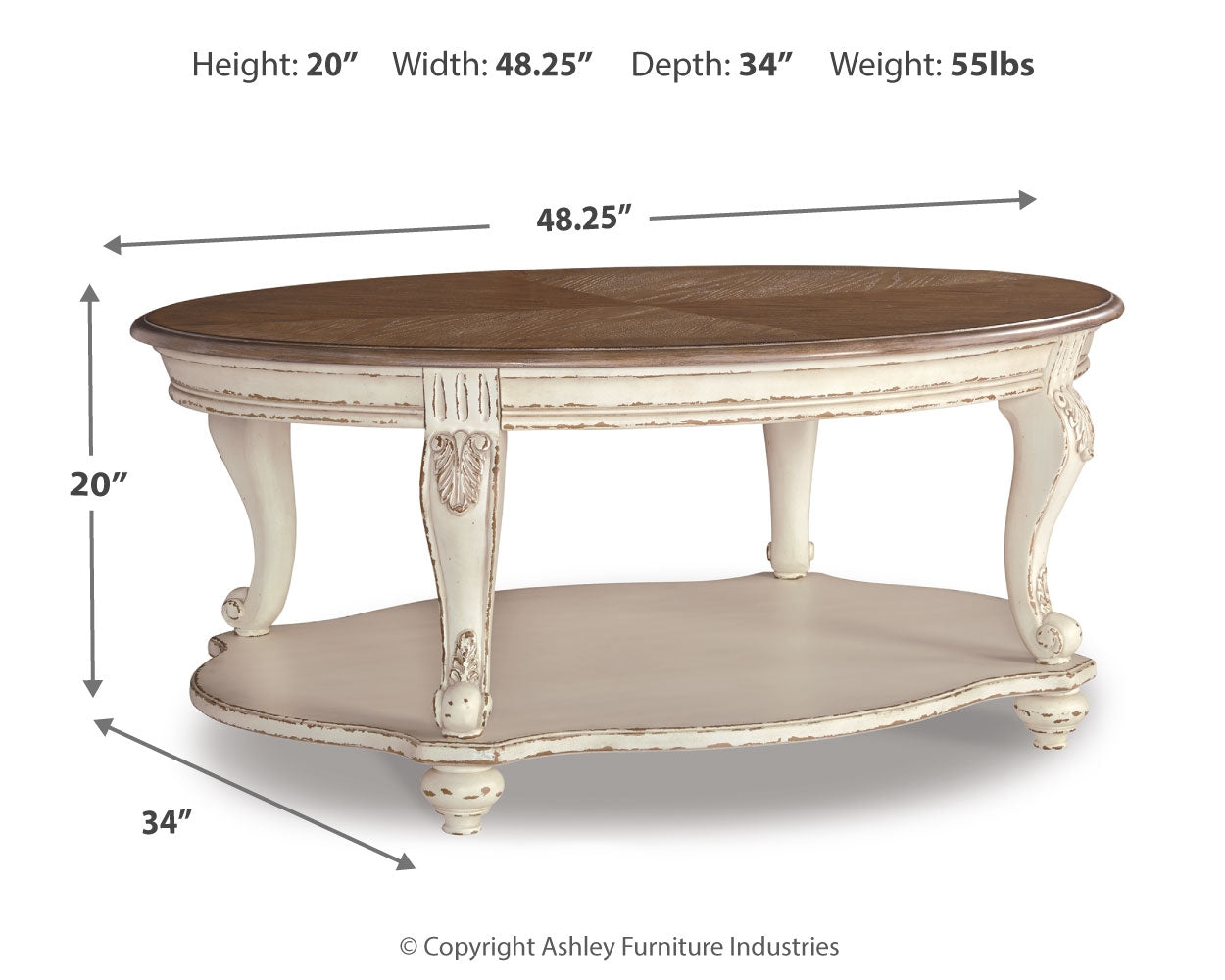 Furniture City Laplace - Ashley Furniture - Realyn Coffee Table - Oval Cocktail Table / White/Brown - T743-0