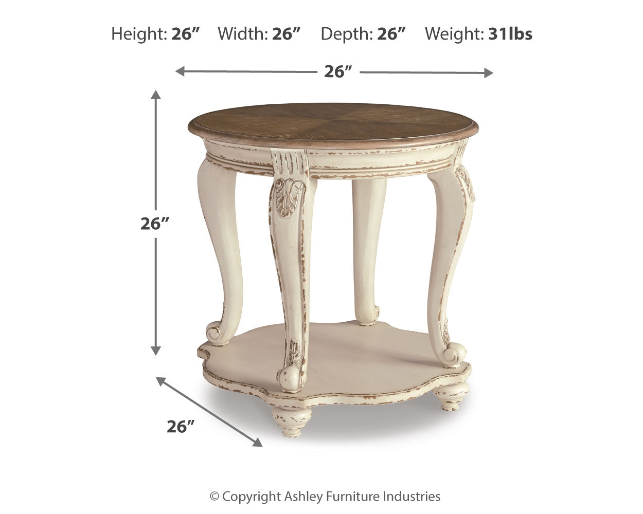 Furniture City Laplace - Ashley Furniture - Realyn End Table - Round End Table / White/Brown - T743-6