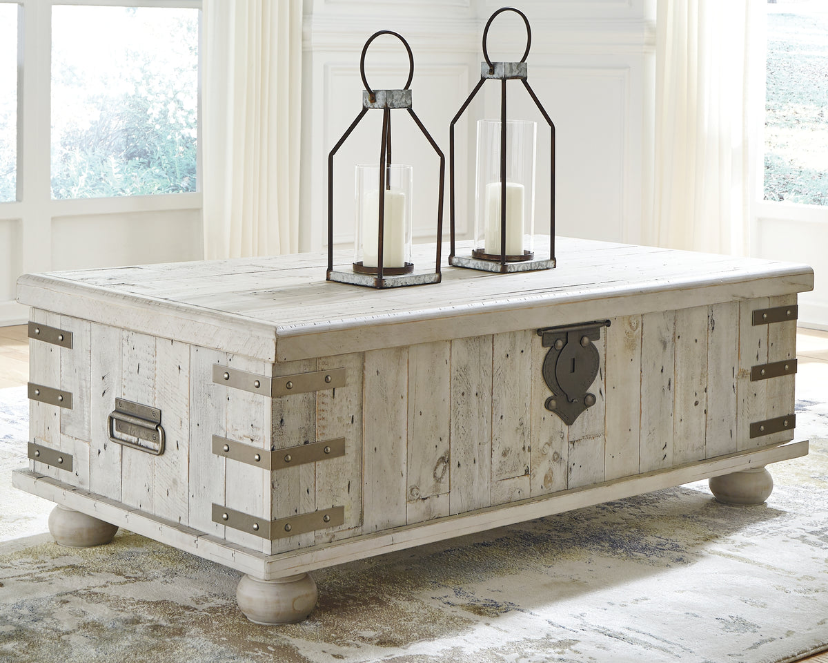 Furniture City Laplace - Ashley Furniture - Carynhurst Coffee Table with Lift Top - Lift Top Cocktail Table / White Wash Gray - T757-9