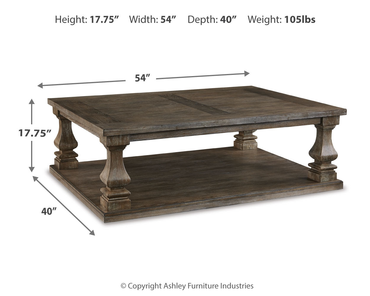 Furniture City Laplace - Ashley Furniture - Johnelle Coffee Table - Rectangular Cocktail Table / Gray - T776-1