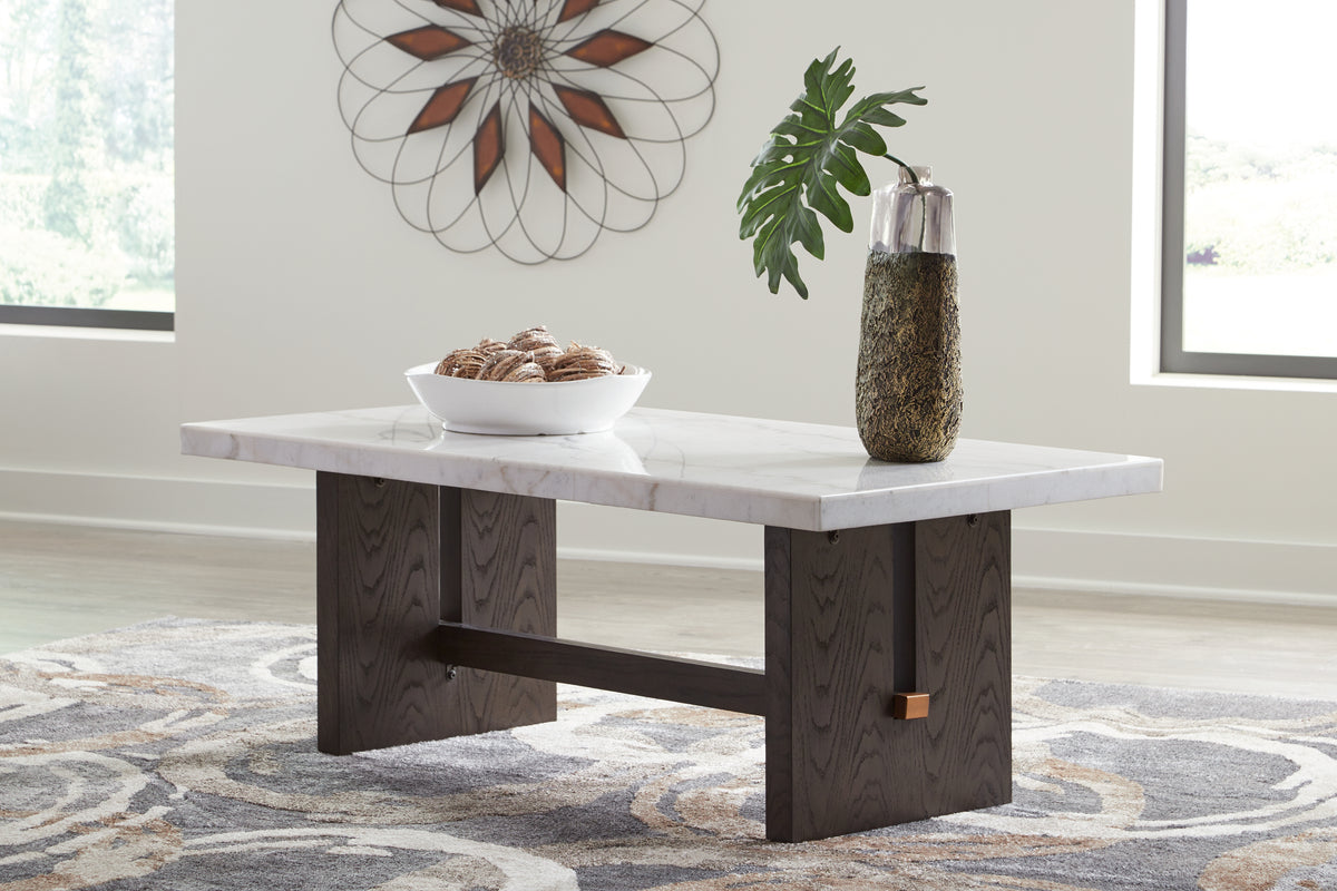 Furniture City Laplace - Ashley Furniture - Burkhaus Coffee Table - Rectangular Cocktail Table / White/Dark Brown - T779-1