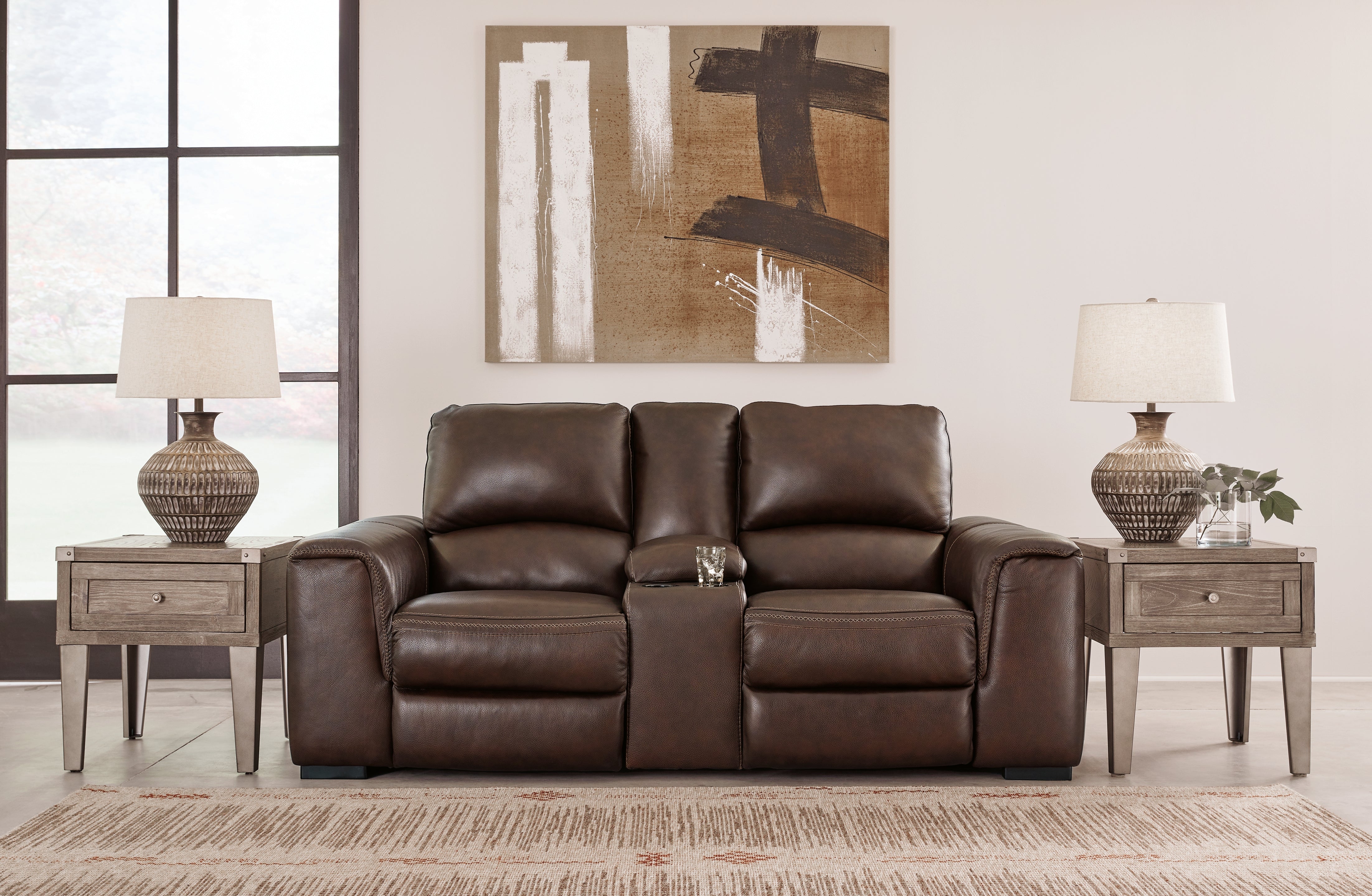Furniture City Laplace - Ashley Furniture - Alessandro Power Reclining Loveseat with Console - PWR REC Loveseat/CON/ADJ HDRST / Walnut - U2550218