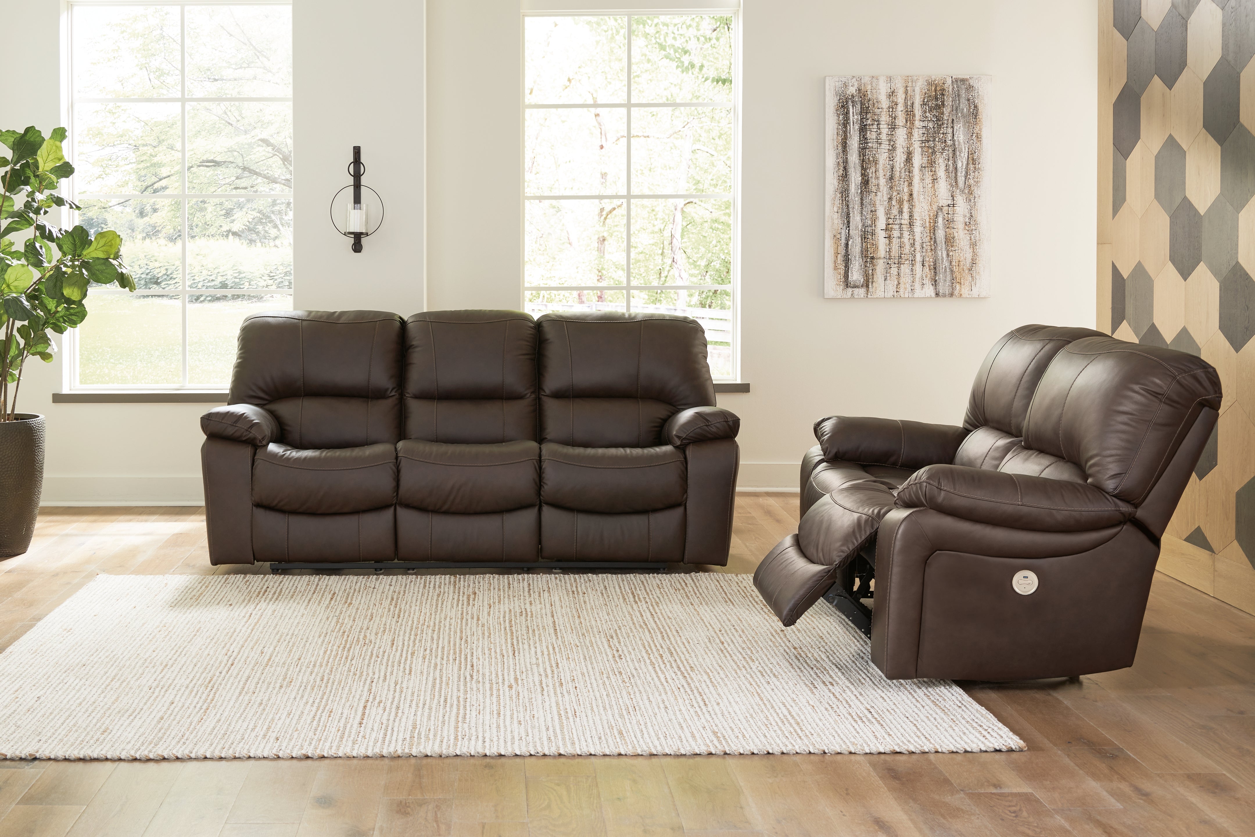 Furniture City Laplace - Ashley Furniture - Leesworth Power Reclining Sofa and Loveseat - Power Reclining Sofa and Loveseat / Dark Brown - U43808U1