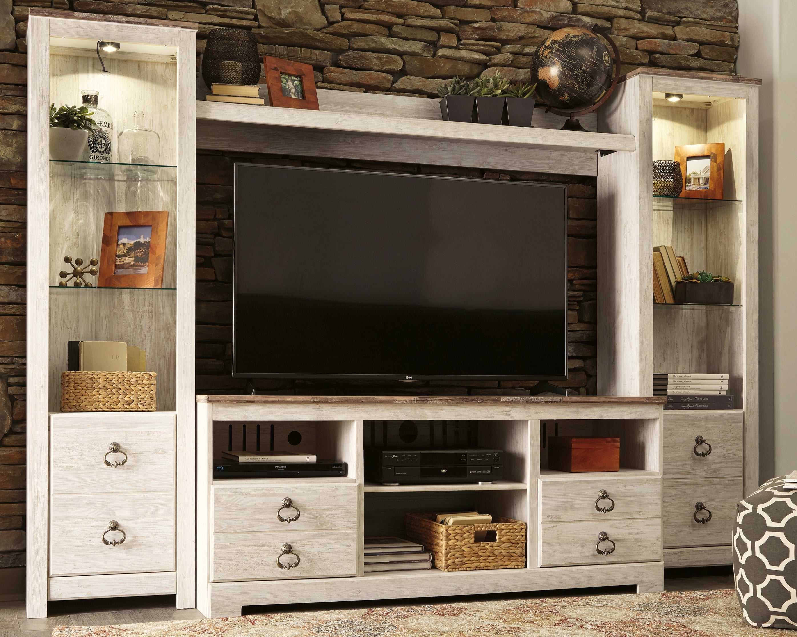 Furniture City Laplace - Ashley Furniture - Willowton TV Stand - 3-Piece Entertainment Center / Whitewash - W267W16