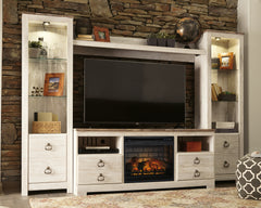 Furniture City Laplace - Ashley Furniture - Willowton 4-Piece Entertainment Center with Electric Fireplace - 4-Piece Entertainment Center with Electric Fireplace / Whitewash - W267W9