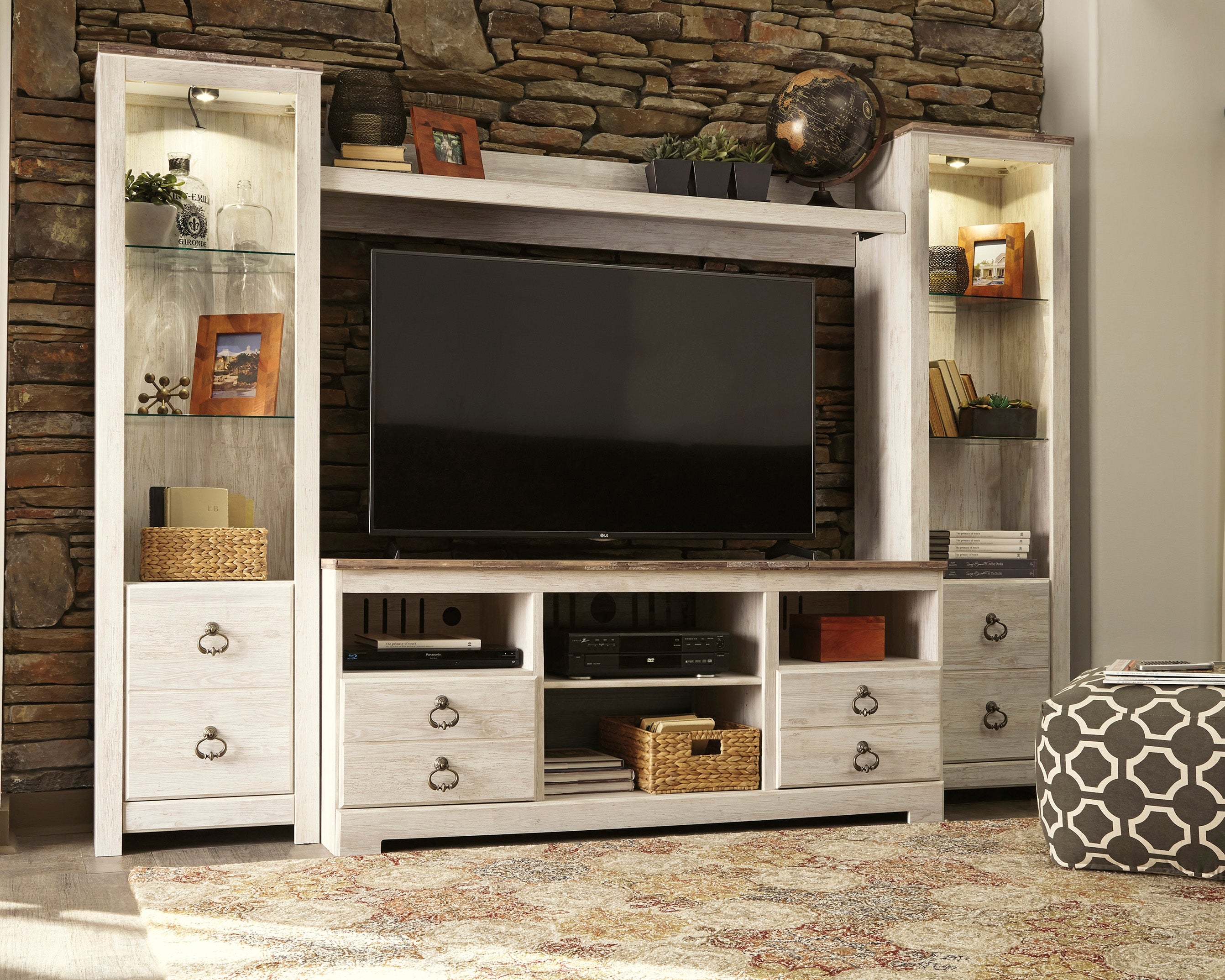 Furniture City Laplace - Ashley Furniture - Willowton Entertainment Center - 4-Piece Entertainment Center / Whitewash - W267W3