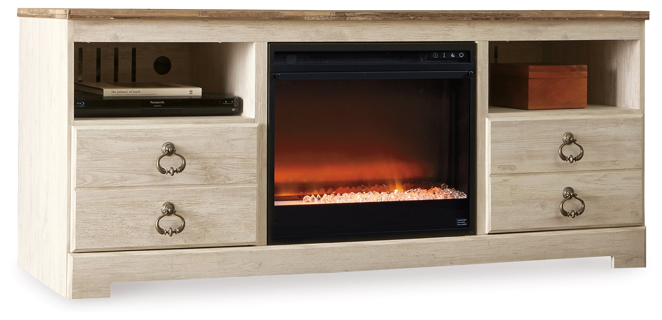 Furniture City Laplace - Ashley Furniture - Willowton 64" TV Stand with Electric Fireplace - 64" TV Stand with Electric Fireplace / Whitewash - W267W10