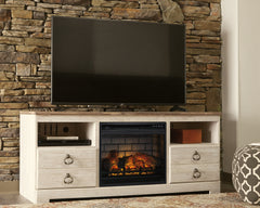 Furniture City Laplace - Ashley Furniture - Willowton 64" TV Stand with Electric Fireplace - 64" TV Stand with Electric Fireplace / Whitewash - W267W8