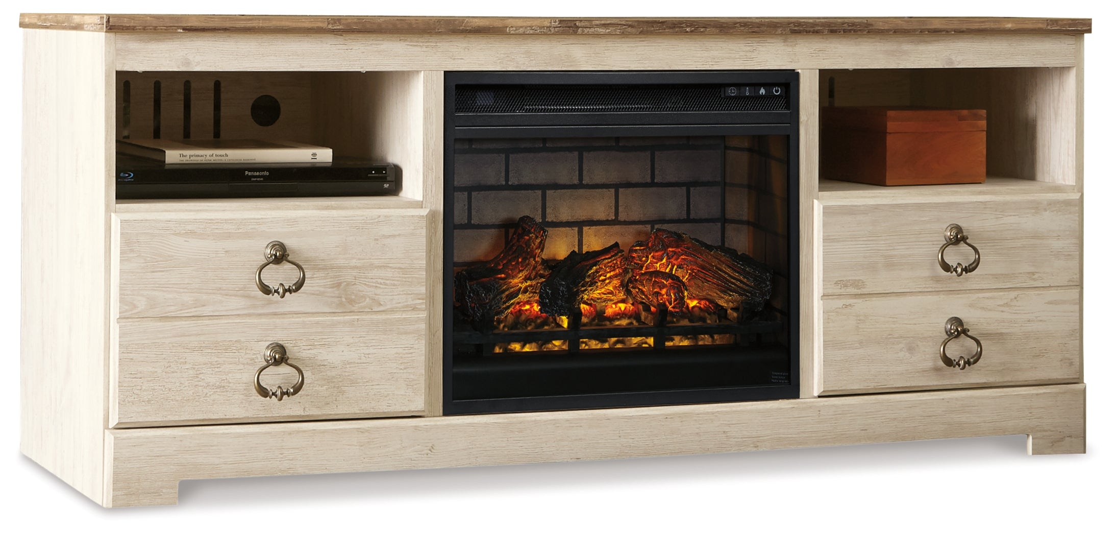Furniture City Laplace - Ashley Furniture - Willowton 64" TV Stand with Electric Fireplace - 64" TV Stand with Electric Fireplace / Whitewash - W267W8