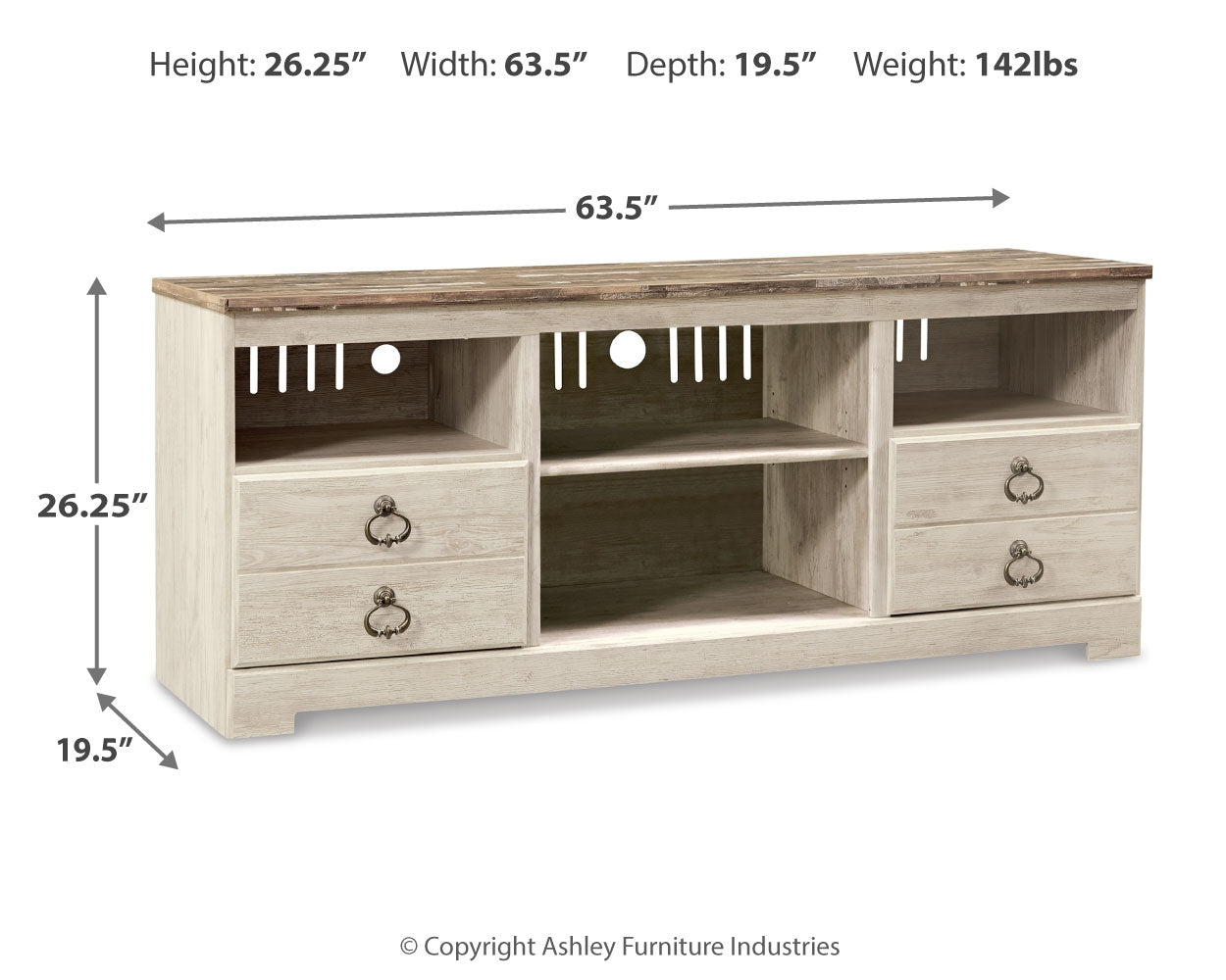 Furniture City Laplace - Ashley Furniture - Willowton TV Stand - 64" / Whitewash - W267-68