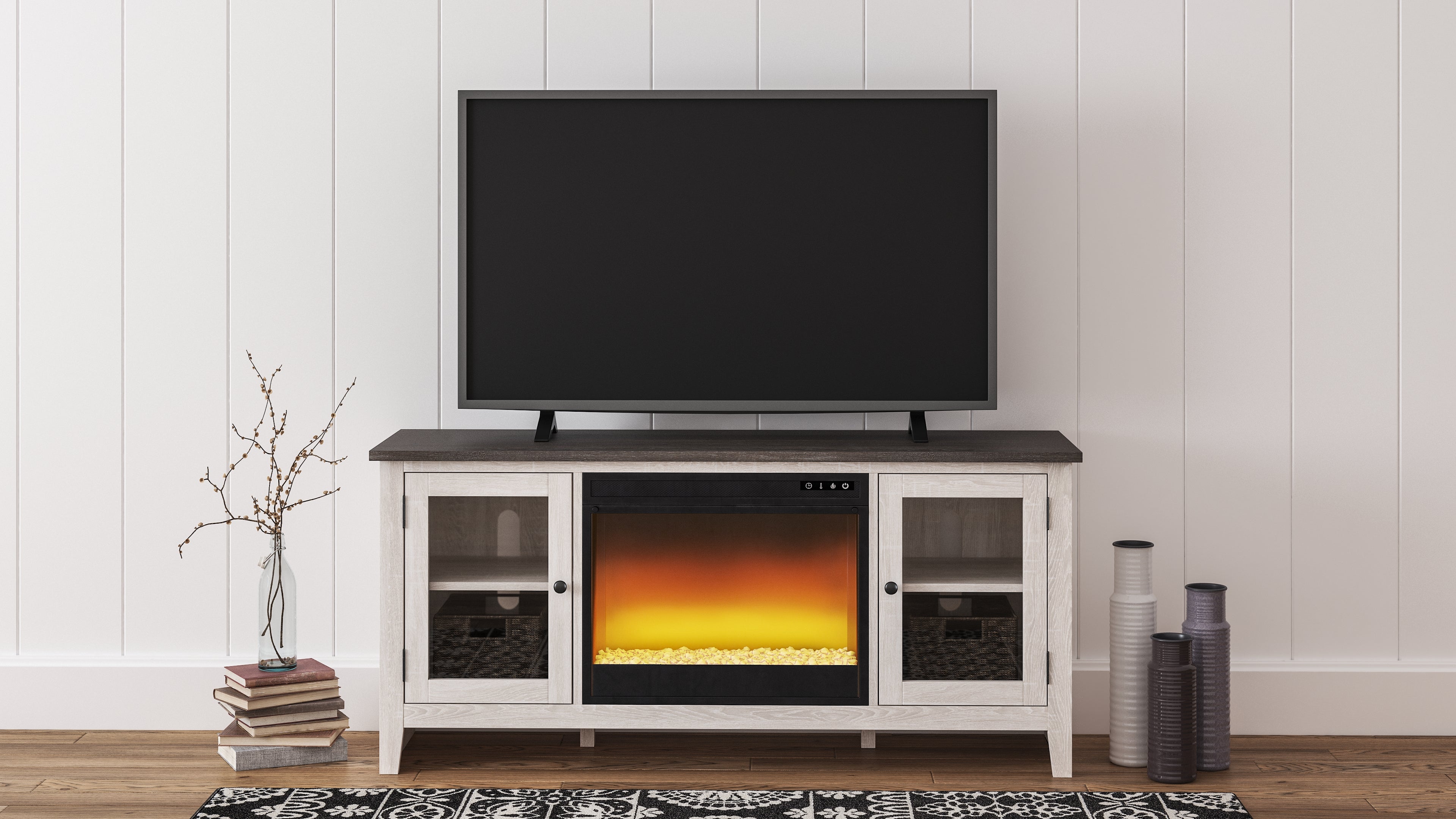 Furniture City Laplace - Ashley Furniture - Dorrinson 60" TV Stand with Electric Fireplace - 60" TV Stand with Electric Fireplace / Two-tone - W287W2