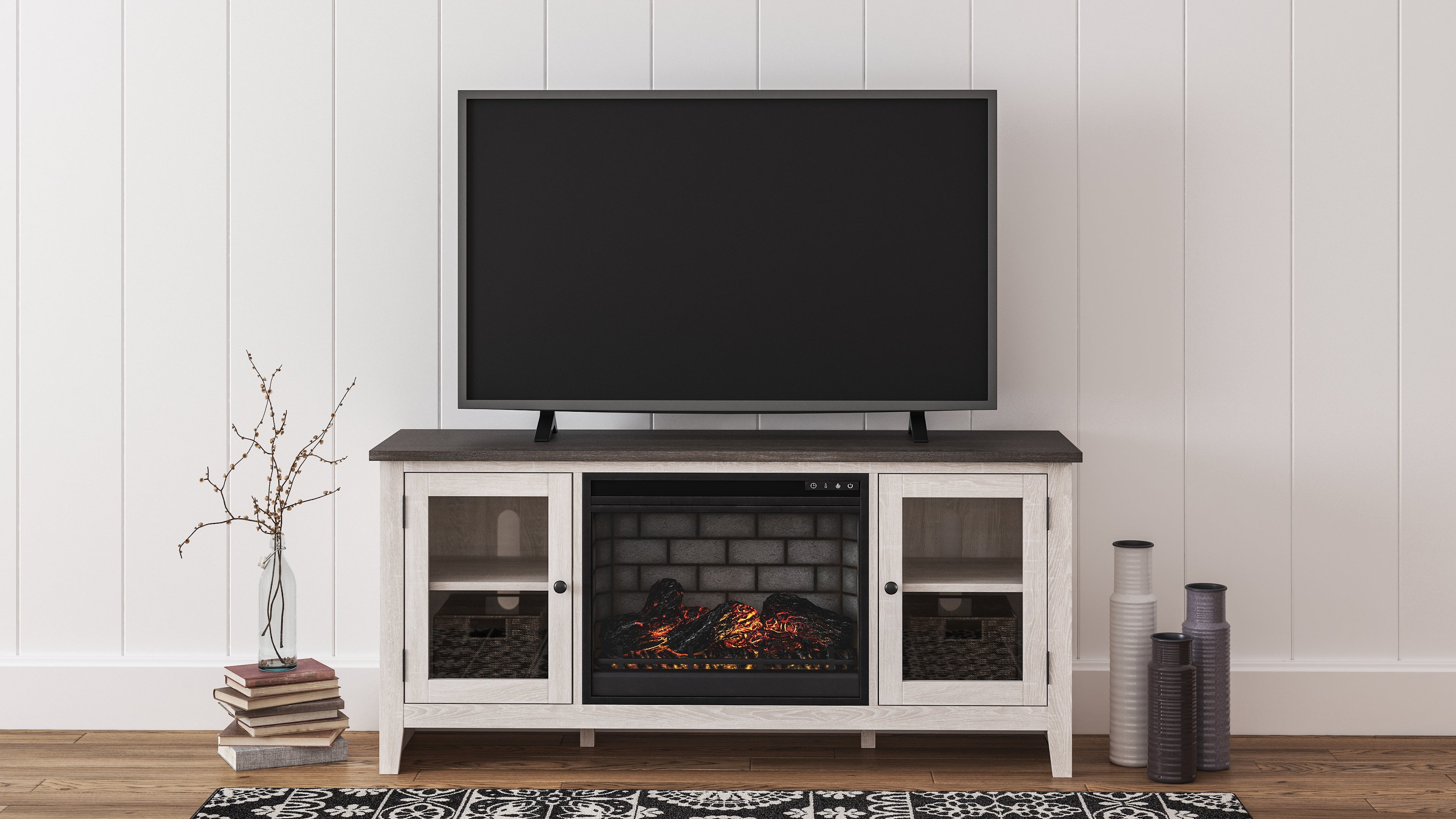 Furniture City Laplace - Ashley Furniture - Dorrinson 60" TV Stand with Electric Fireplace - 60" TV Stand with Electric Fireplace / Two-tone - W287W3