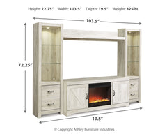 Furniture City Laplace - Ashley Furniture - Bellaby 4-Piece Entertainment Center with Fireplace - 4-Piece Entertainment Center with Fireplace / Whitewash - W331W5