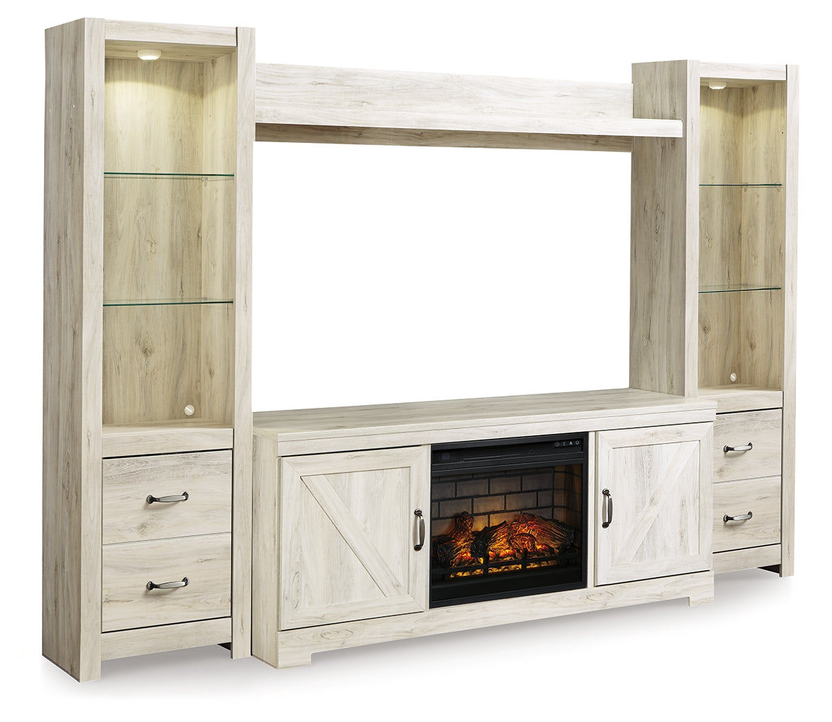 Furniture City Laplace - Ashley Furniture - Bellaby 4-Piece Entertainment Center with Electric Fireplace - 4-Piece Entertainment Center with Electric Fireplace / Whitewash - W331W8