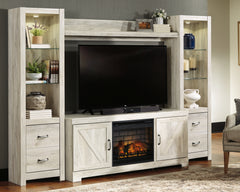 Furniture City Laplace - Ashley Furniture - Bellaby 4-Piece Entertainment Center with Electric Fireplace - 4-Piece Entertainment Center with Electric Fireplace / Whitewash - W331W8