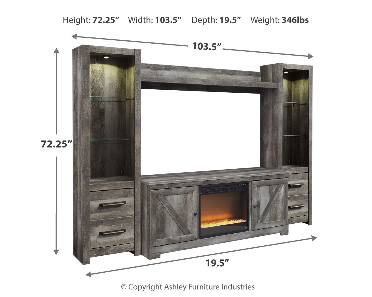 Furniture City Laplace - Ashley Furniture - Wynnlow 4-Piece Entertainment Center with Electric Fireplace - 4-Piece Entertainment Center with Electric Fireplace / Gray - W440W5