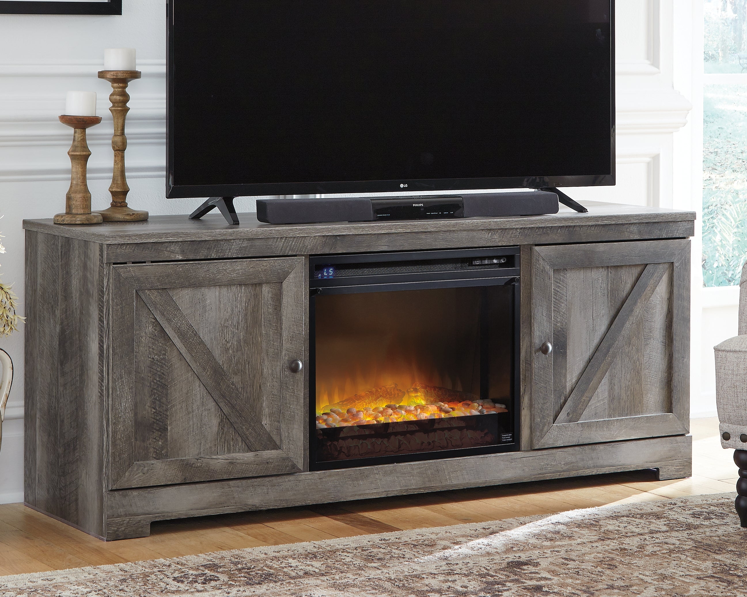 Furniture City Laplace - Ashley Furniture - Wynnlow 63" TV Stand with Electric Fireplace - 63" TV Stand with Electric Fireplace / Gray - W440W4