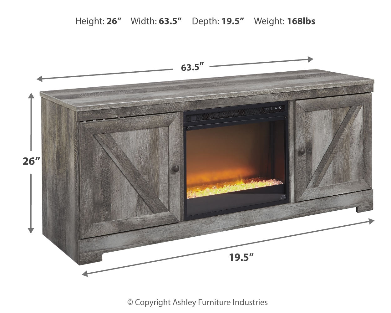 Furniture City Laplace - Ashley Furniture - Wynnlow 63" TV Stand with Electric Fireplace - 63" TV Stand with Electric Fireplace / Gray - W440W4