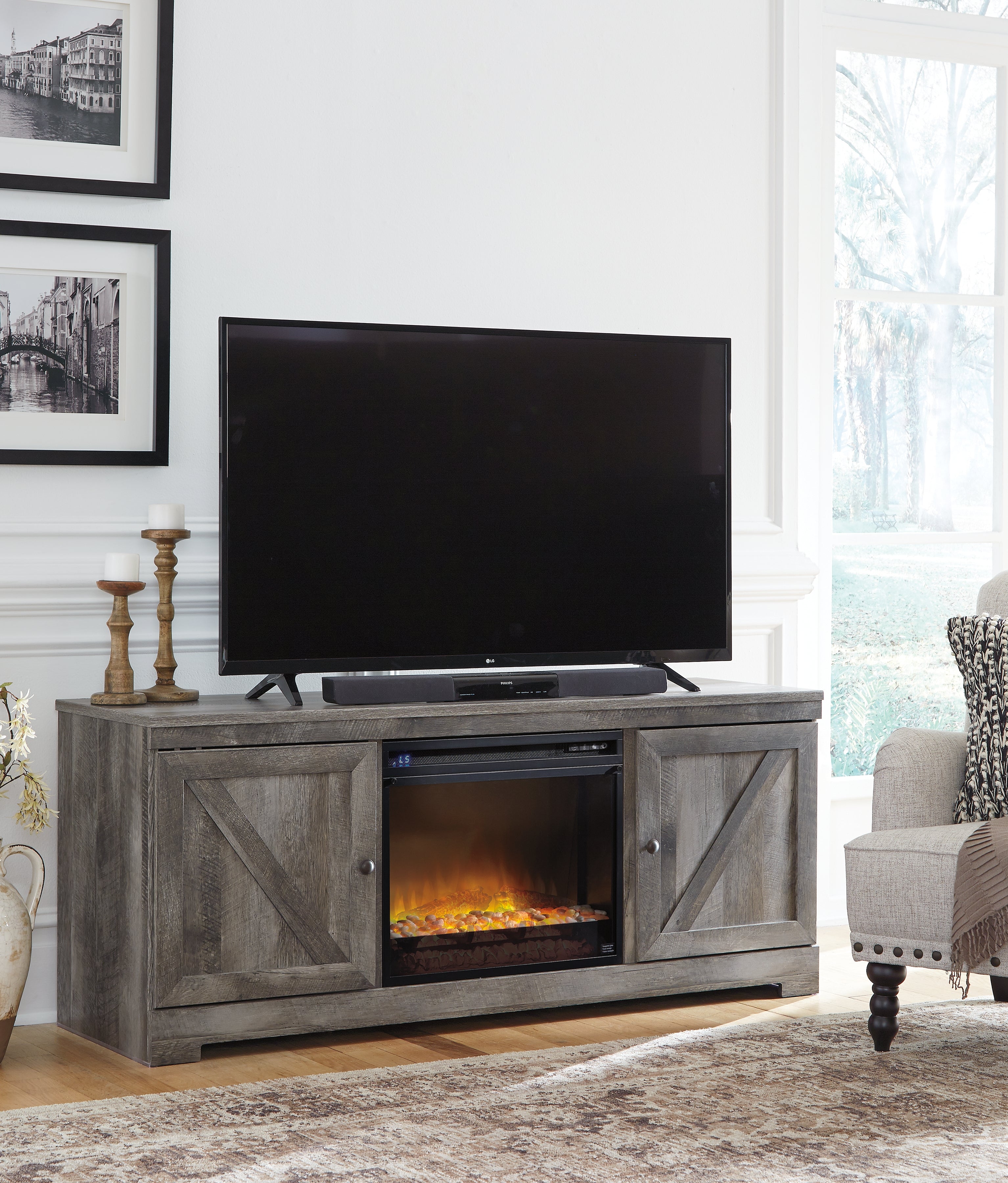 Furniture City Laplace - Ashley Furniture - Wynnlow 63" TV Stand with Electric Fireplace - 63" TV Stand with Electric Fireplace / Gray - W440W4