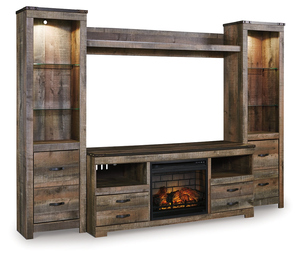 Furniture City Laplace - Ashley Furniture - Trinell 4-Piece Entertainment Center with Electric Fireplace - 4-Piece Entertainment Center with Electric Fireplace / Brown - W446W8