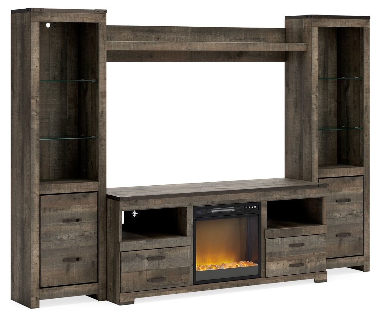 Furniture City Laplace - Ashley Furniture - Trinell 4-Piece Entertainment Center with Electric Fireplace - 4-Piece Entertainment Center with Electric Fireplace / Brown - W446W10