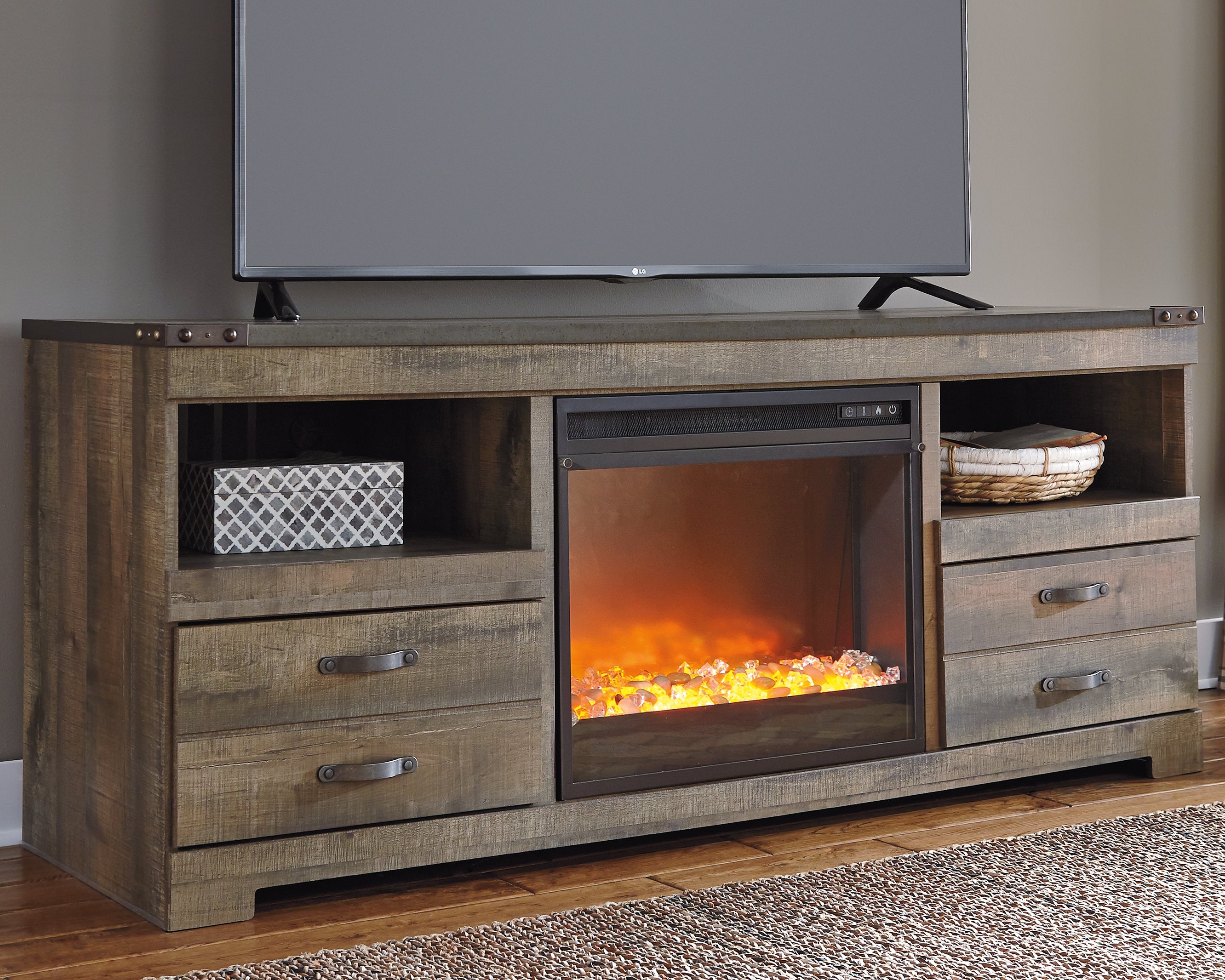 Furniture City Laplace - Ashley Furniture - Trinell 63" TV Stand with Electric Fireplace - 63" TV Stand with Electric Fireplace / Brown - W446W5