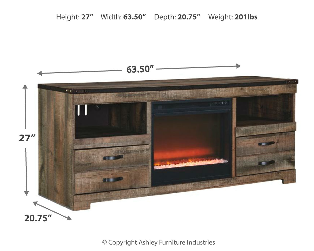 Furniture City Laplace - Ashley Furniture - Trinell 63" TV Stand with Electric Fireplace - 63" TV Stand with Electric Fireplace / Brown - W446W5