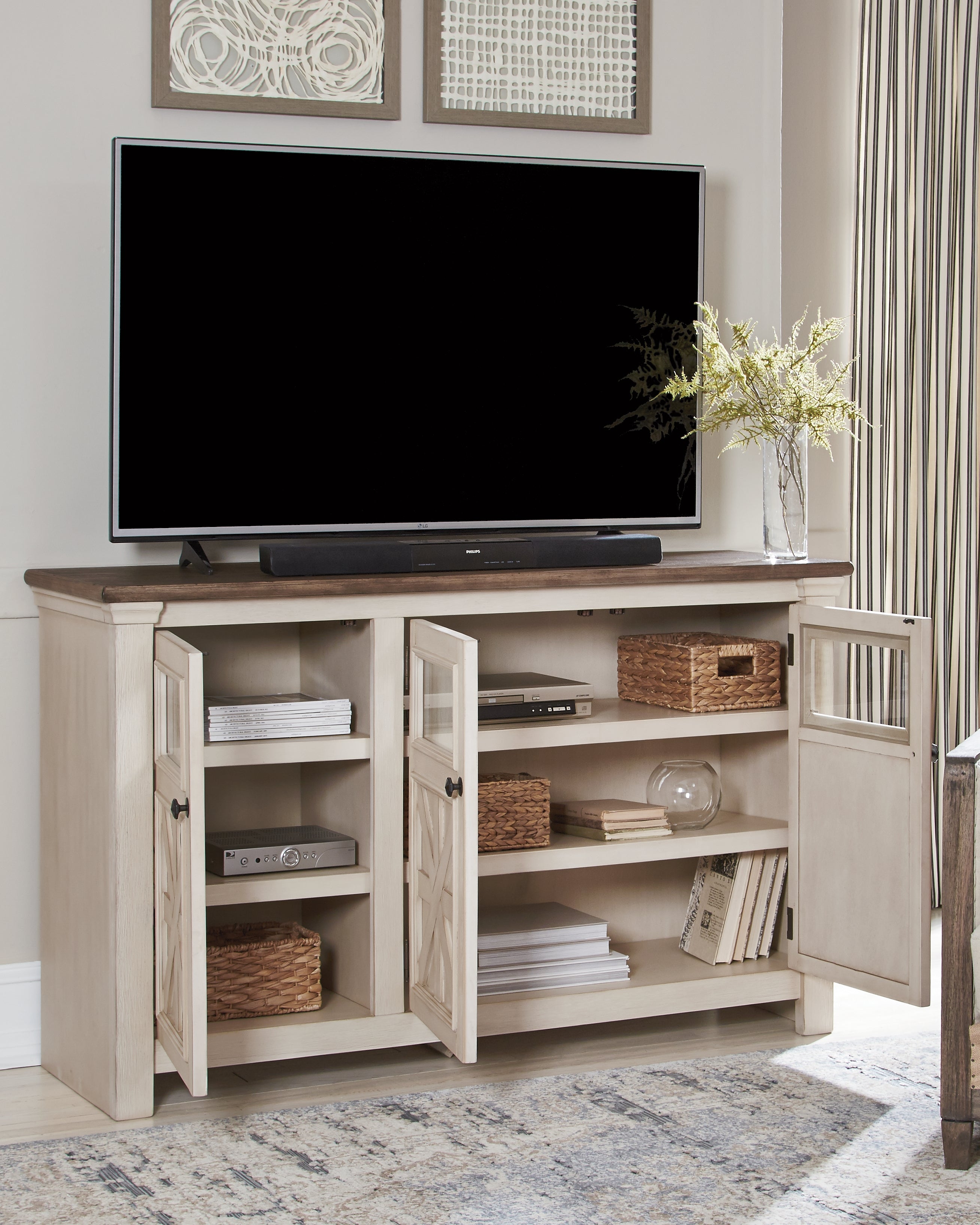 Furniture City Laplace - Ashley Furniture - Bolanburg 74" TV Stand - 60" / White/Weathered Gray - W647-38